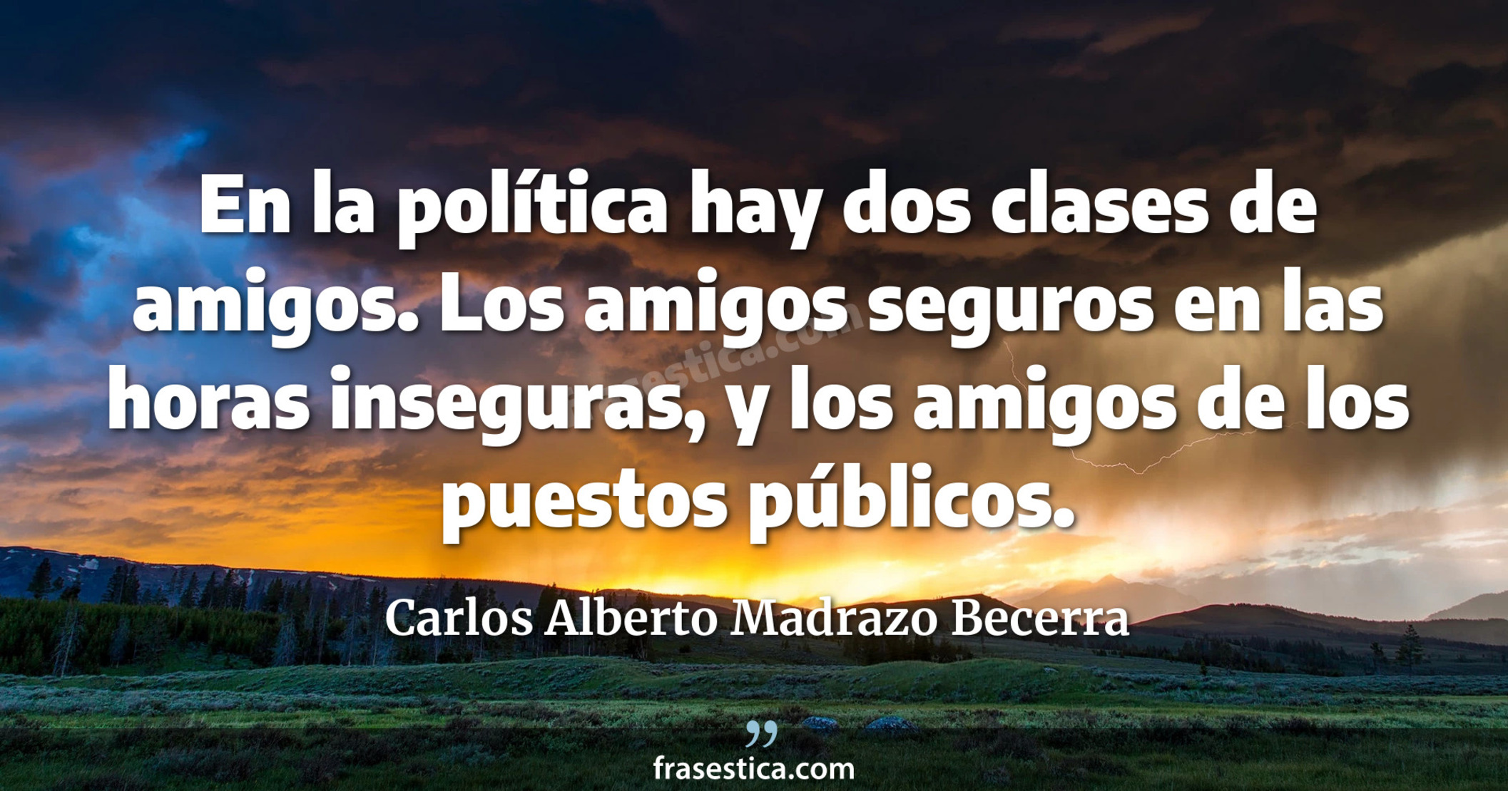En la política hay dos clases de amigos. Los amigos seguros en las horas inseguras, y los amigos de los puestos públicos. - Carlos Alberto Madrazo Becerra