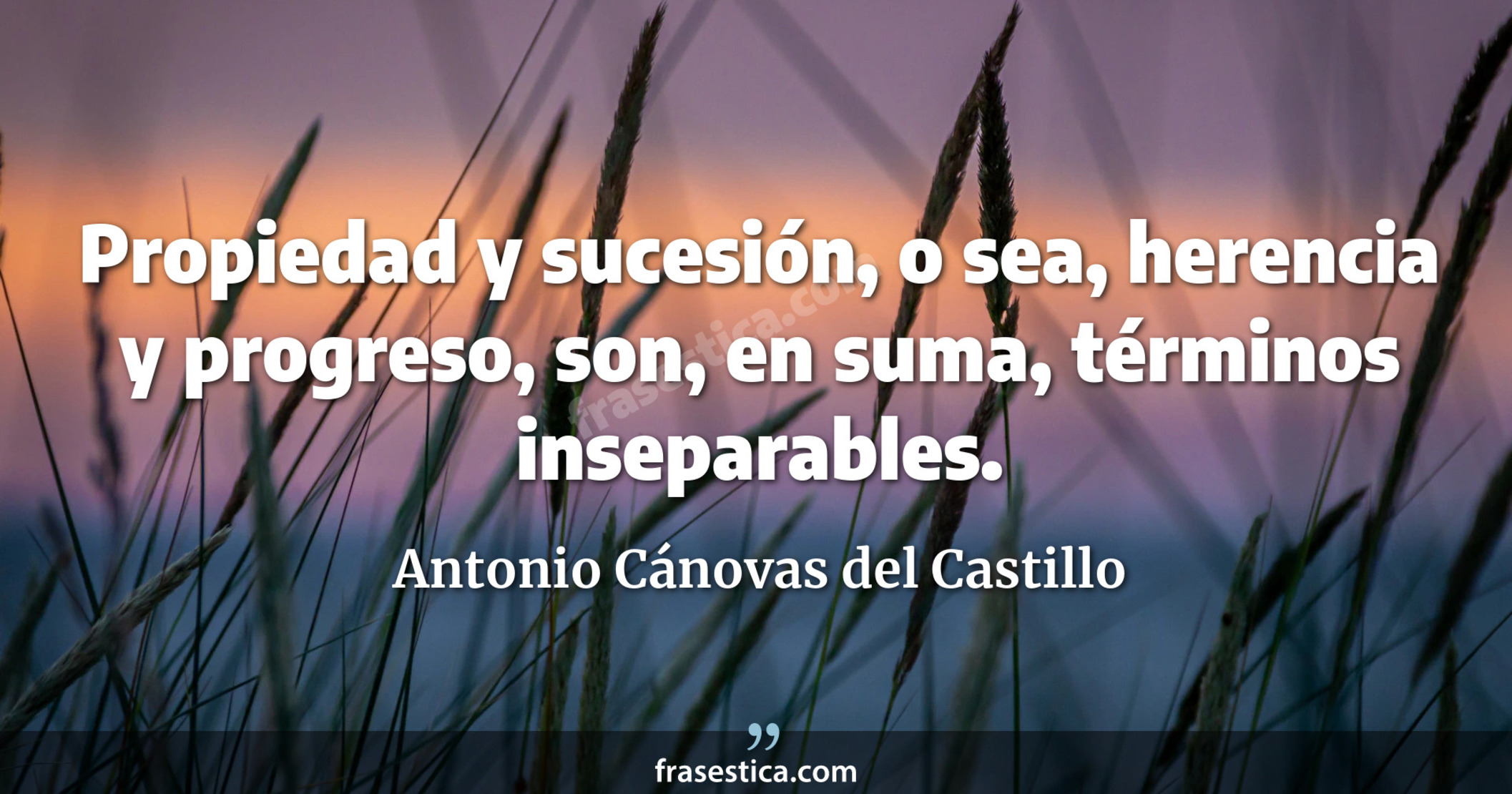 Propiedad y sucesión, o sea, herencia y progreso, son, en suma, términos inseparables. - Antonio Cánovas del Castillo