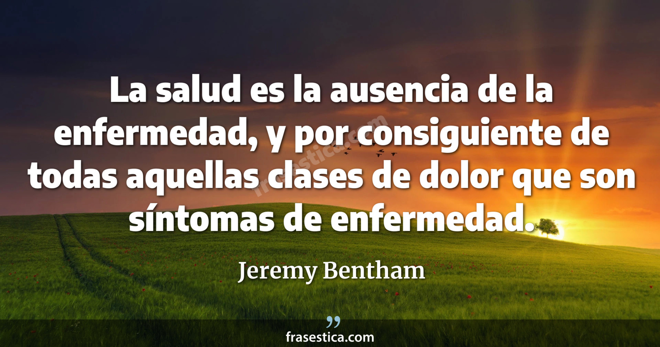 La salud es la ausencia de la enfermedad, y por consiguiente de todas aquellas clases de dolor que son síntomas de enfermedad. - Jeremy Bentham