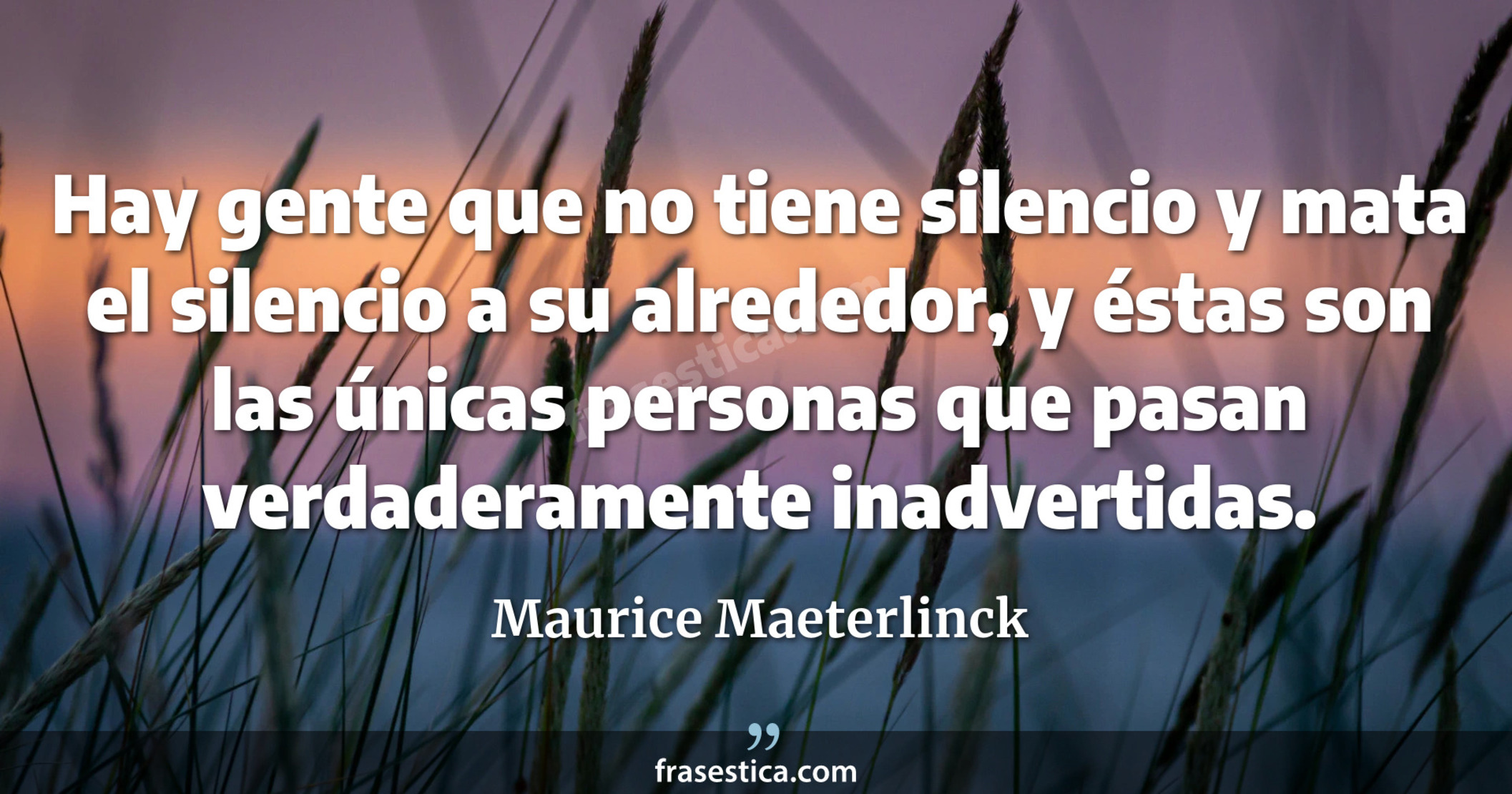 Hay gente que no tiene silencio y mata el silencio a su alrededor, y éstas son las únicas personas que pasan verdaderamente inadvertidas. - Maurice Maeterlinck