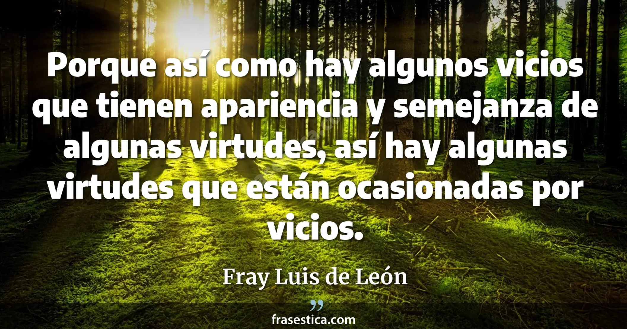Porque así como hay algunos vicios que tienen apariencia y semejanza de algunas virtudes, así hay algunas virtudes que están ocasionadas por vicios. - Fray Luis de León