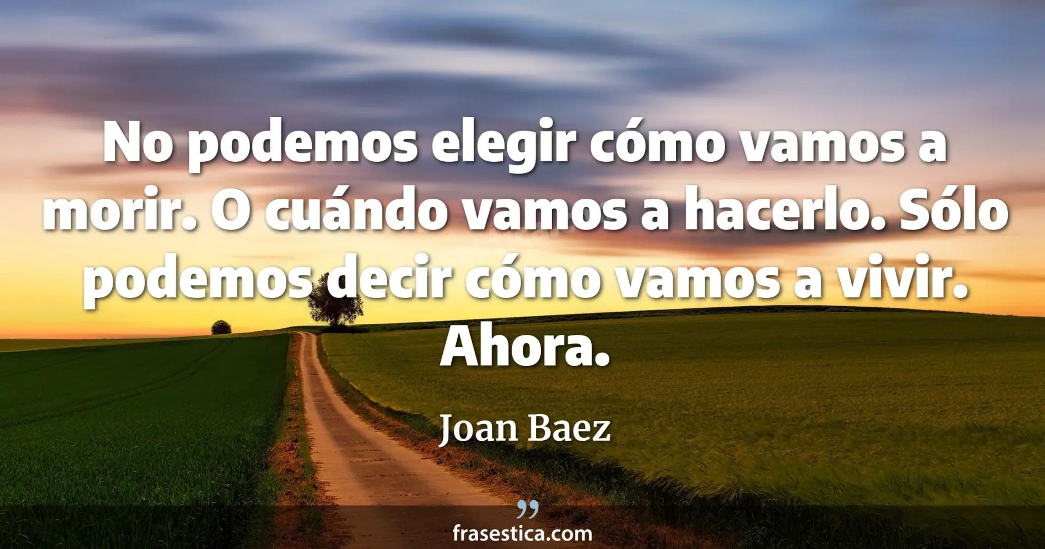 No podemos elegir cómo vamos a morir. O cuándo vamos a hacerlo. Sólo podemos decir cómo vamos a vivir. Ahora. - Joan Baez