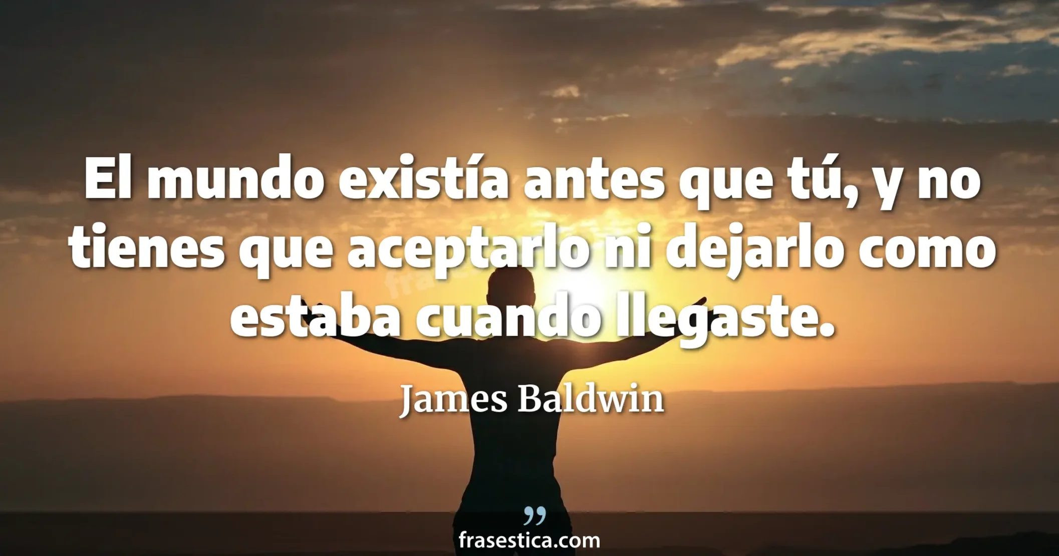 El mundo existía antes que tú, y no tienes que aceptarlo ni dejarlo como estaba cuando llegaste. - James Baldwin