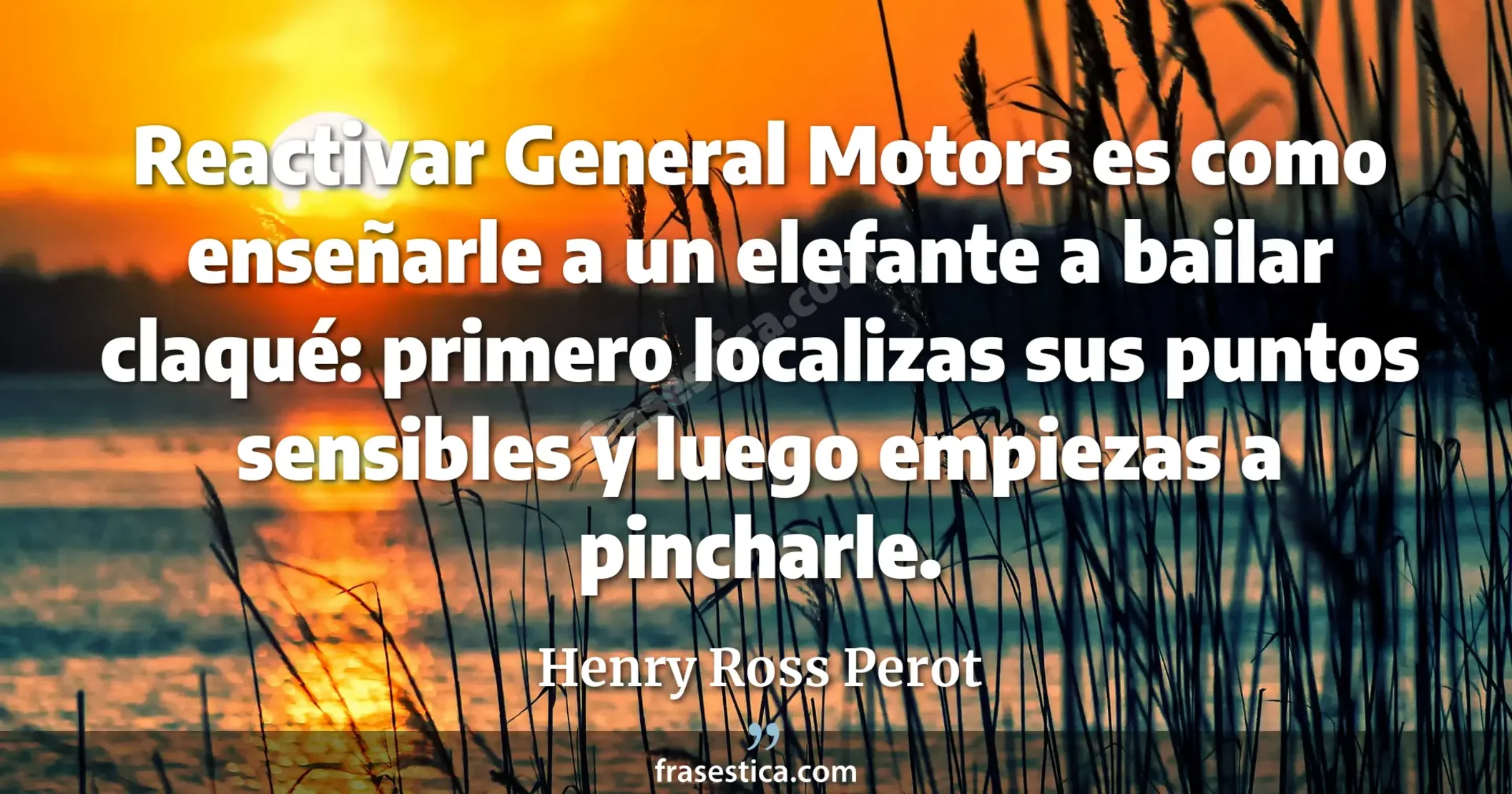 Reactivar General Motors es como enseñarle a un elefante a bailar claqué: primero localizas sus puntos sensibles y luego empiezas a pincharle. - Henry Ross Perot