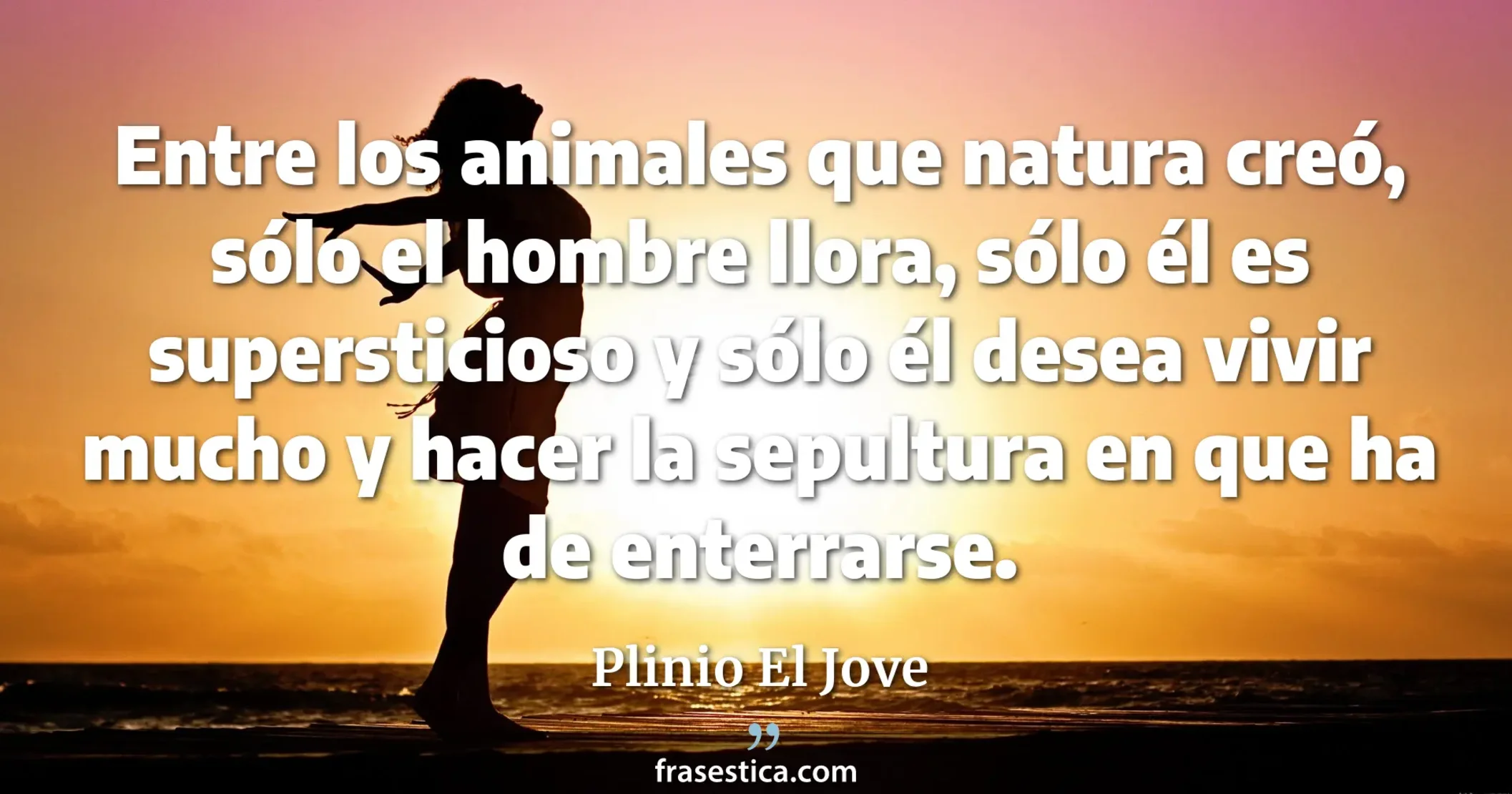 Entre los animales que natura creó, sólo el hombre llora, sólo él es supersticioso y sólo él desea vivir mucho y hacer la sepultura en que ha de enterrarse. - Plinio El Jove