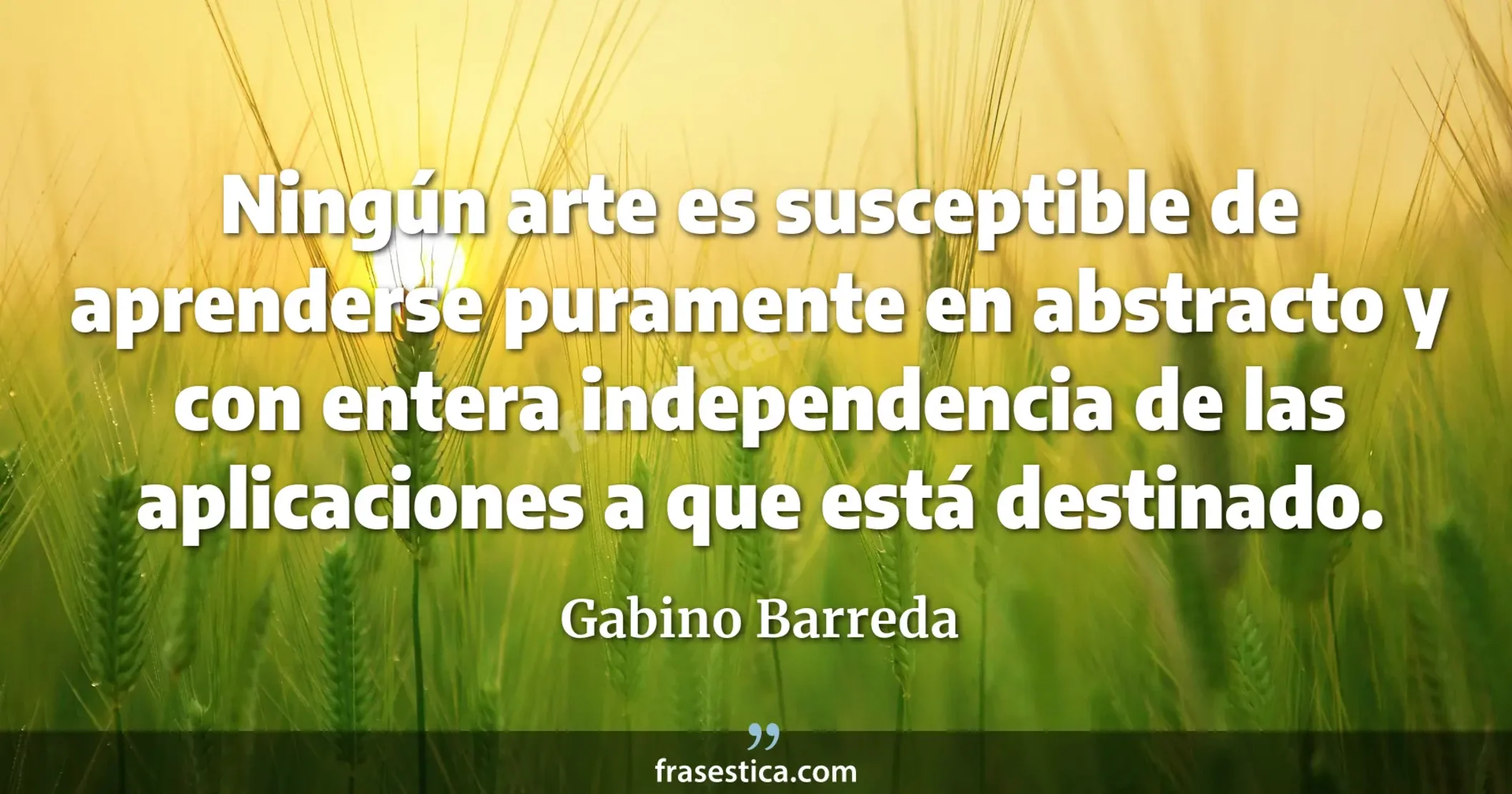 Ningún arte es susceptible de aprenderse puramente en abstracto y con entera independencia de las aplicaciones a que está destinado. - Gabino Barreda