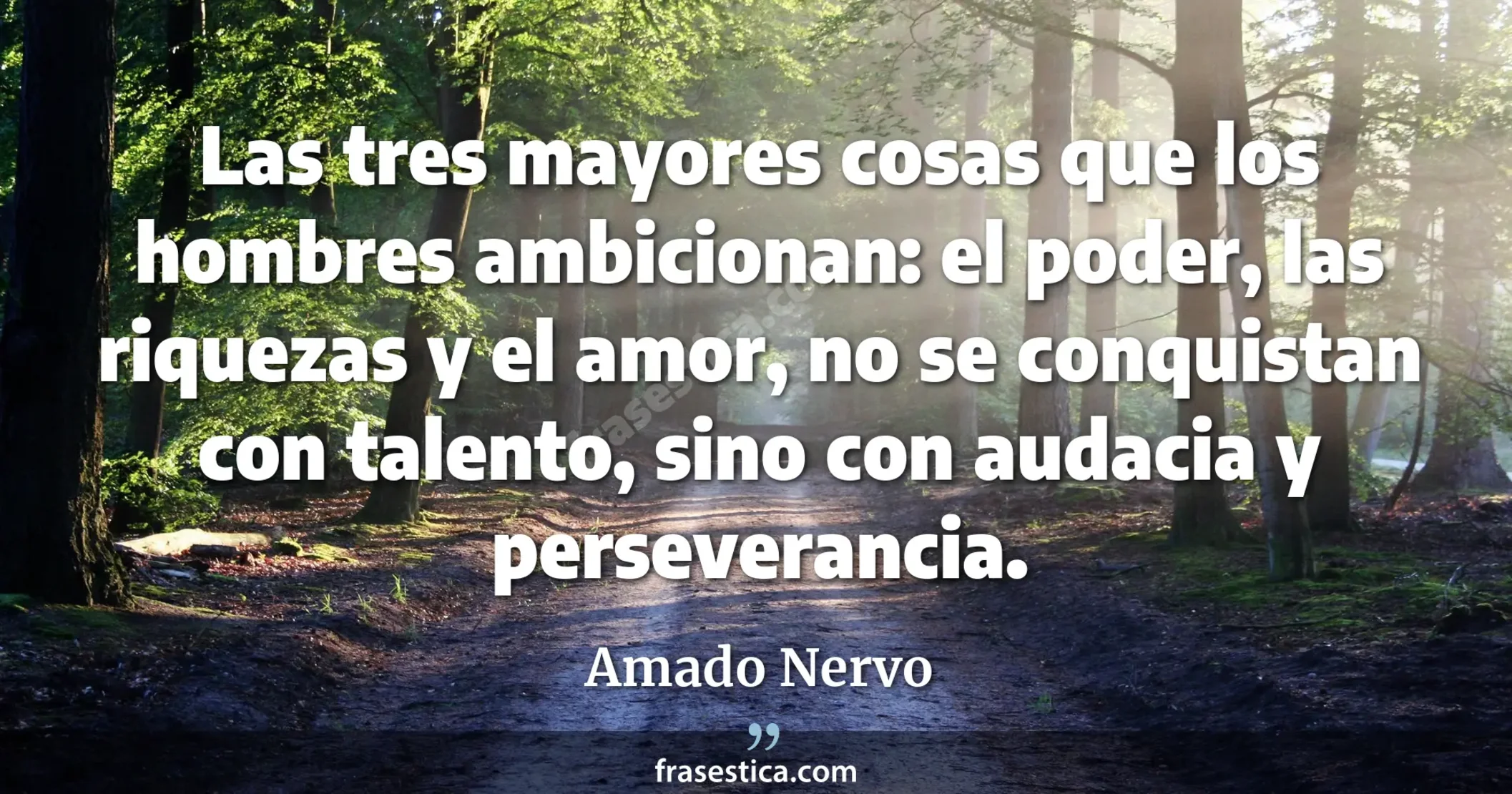 Las tres mayores cosas que los hombres ambicionan: el poder, las riquezas y el amor, no se conquistan con talento, sino con audacia y perseverancia. - Amado Nervo