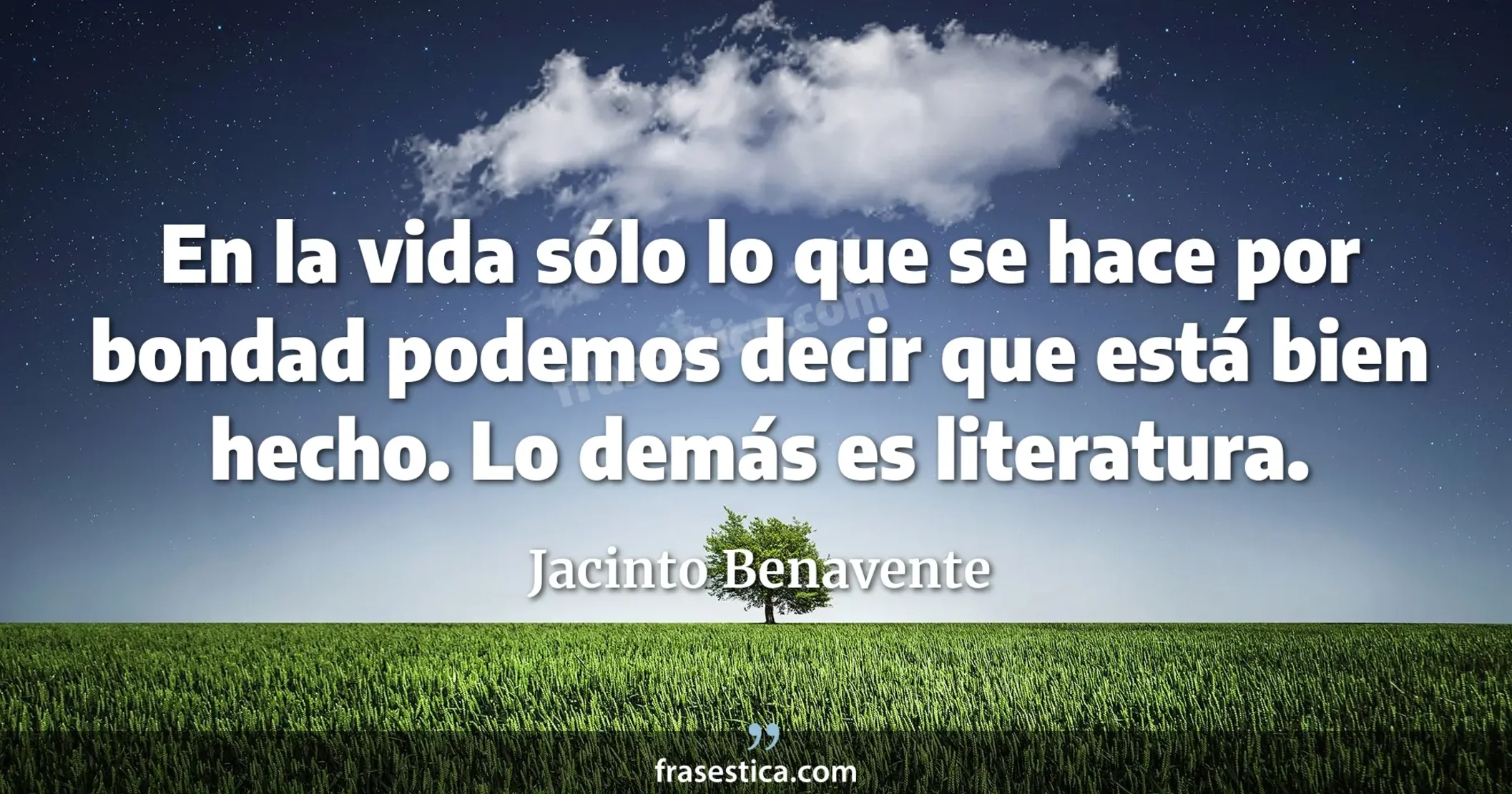 En la vida sólo lo que se hace por bondad podemos decir que está bien hecho. Lo demás es literatura. - Jacinto Benavente