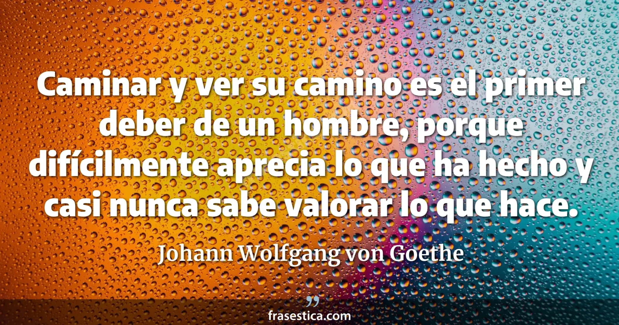 Caminar y ver su camino es el primer deber de un hombre, porque difícilmente aprecia lo que ha hecho y casi nunca sabe valorar lo que hace. - Johann Wolfgang von Goethe