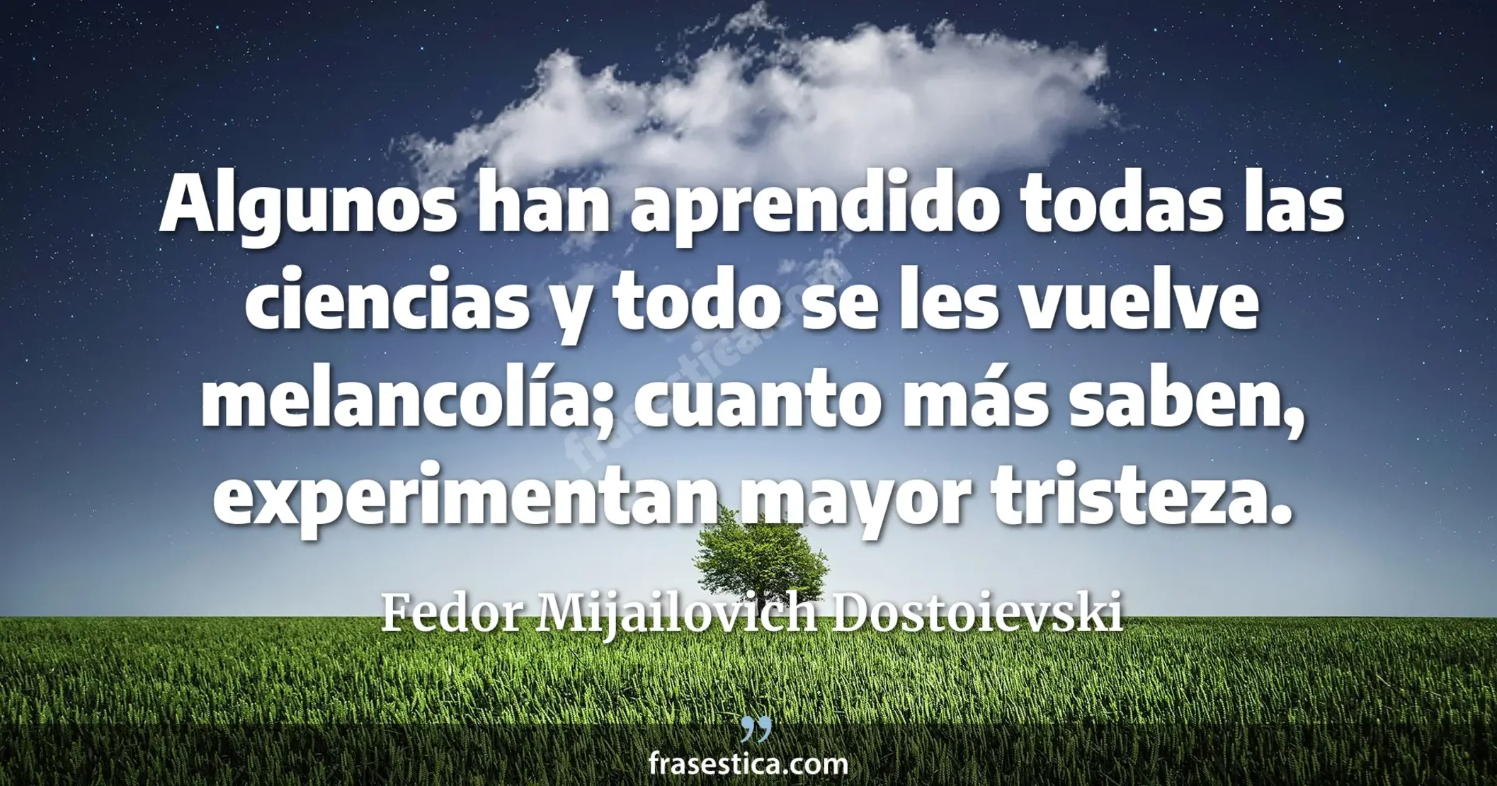 Algunos han aprendido todas las ciencias y todo se les vuelve melancolía; cuanto más saben, experimentan mayor tristeza. - Fedor Mijailovich Dostoievski