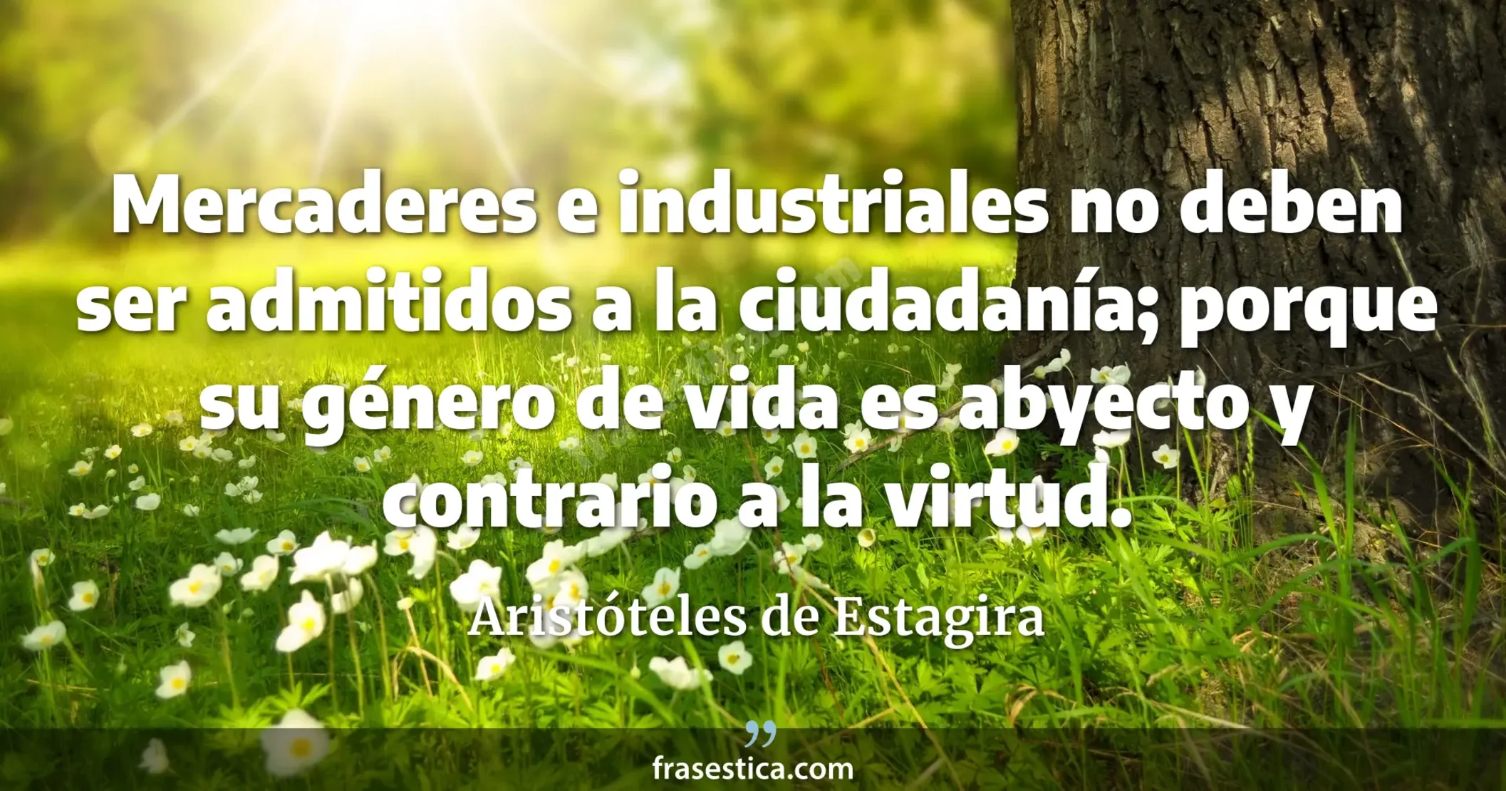 Mercaderes e industriales no deben ser admitidos a la ciudadanía; porque su género de vida es abyecto y contrario a la virtud. - Aristóteles de Estagira