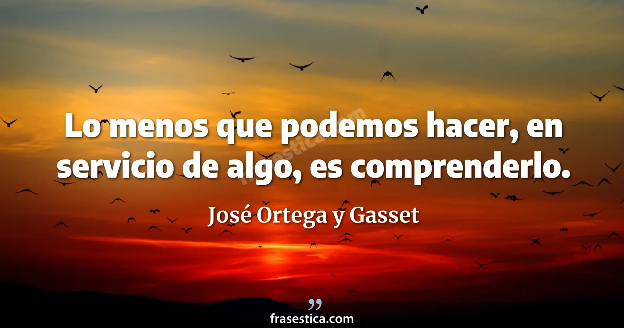 Lo menos que podemos hacer, en servicio de algo, es comprenderlo. - José Ortega y Gasset