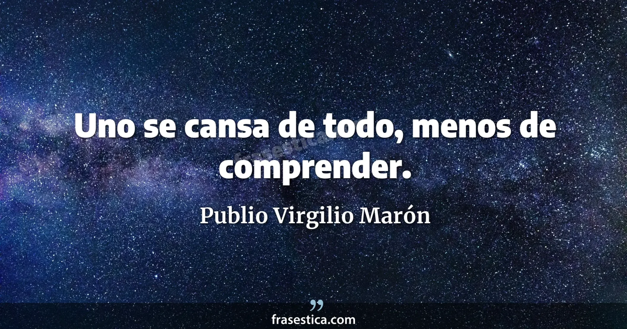 Uno se cansa de todo, menos de comprender. - Publio Virgilio Marón