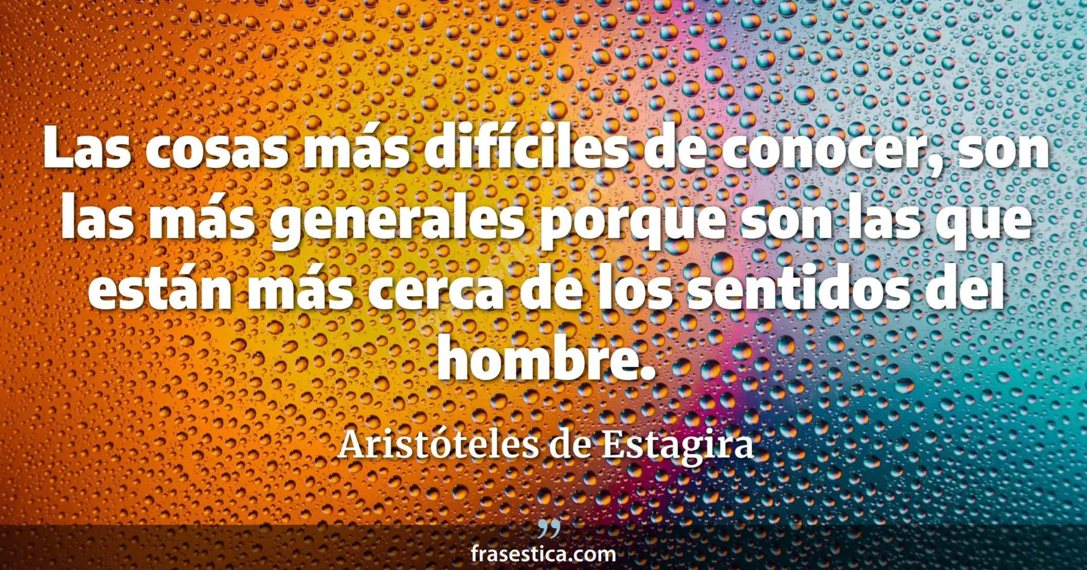 Las cosas más difíciles de conocer, son las más generales porque son las que están más cerca de los sentidos del hombre. - Aristóteles de Estagira