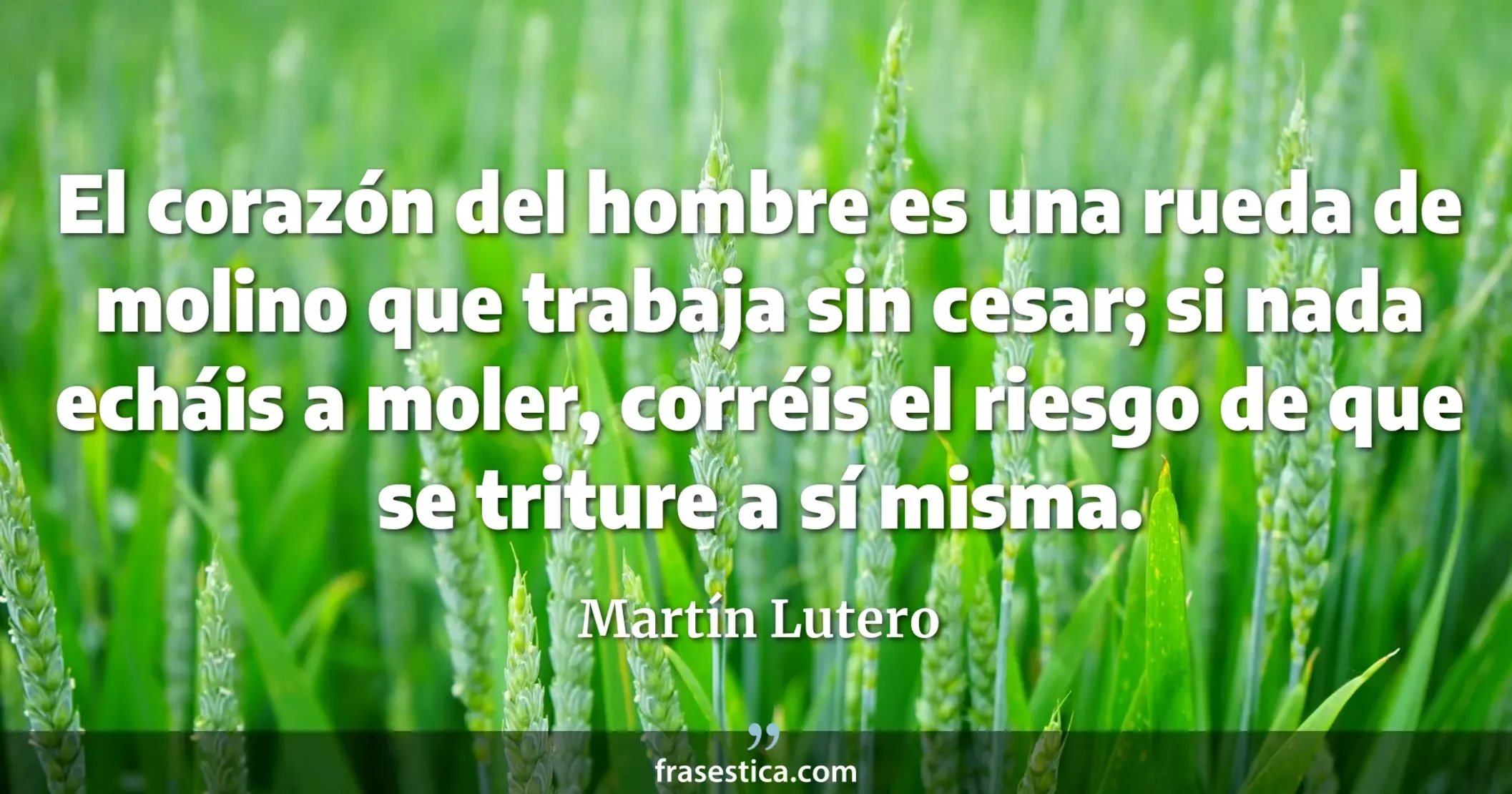 El corazón del hombre es una rueda de molino que trabaja sin cesar; si nada echáis a moler, corréis el riesgo de que se triture a sí misma. - Martín Lutero
