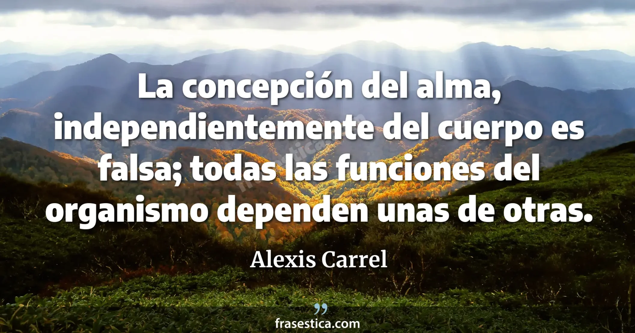 La concepción del alma, independientemente del cuerpo es falsa; todas las funciones del organismo dependen unas de otras. - Alexis Carrel
