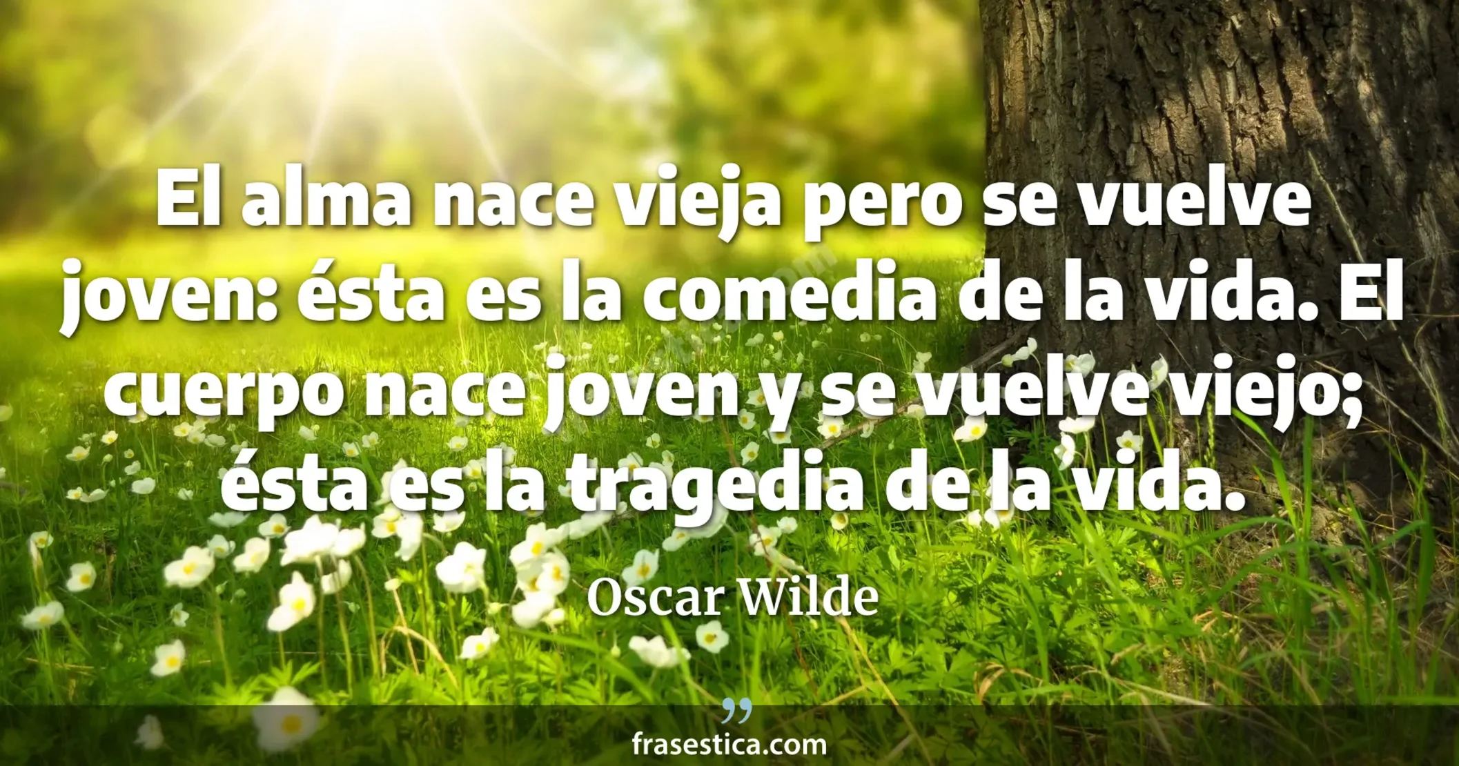 El alma nace vieja pero se vuelve joven: ésta es la comedia de la vida. El cuerpo nace joven y se vuelve viejo; ésta es la tragedia de la vida. - Oscar Wilde