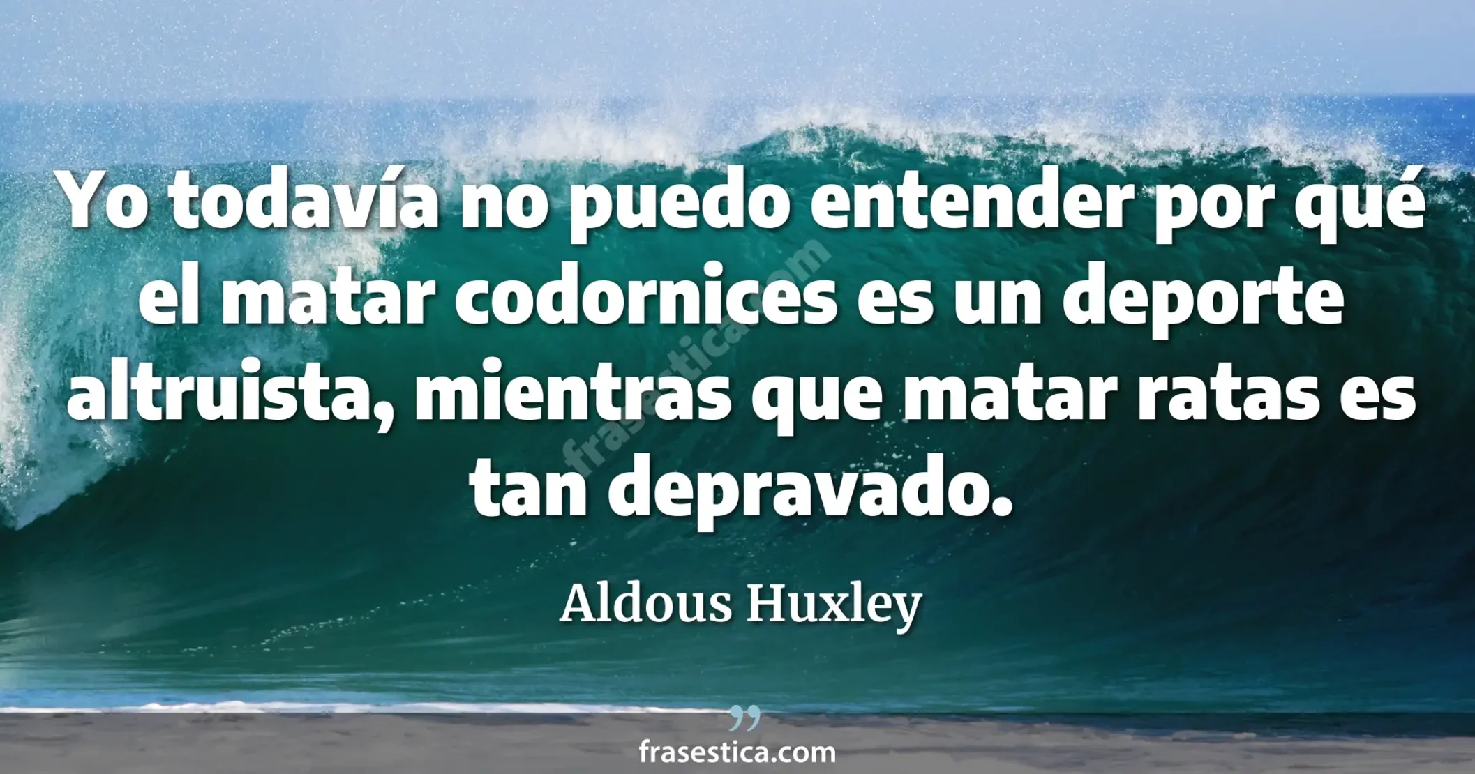 Yo todavía no puedo entender por qué el matar codornices es un deporte altruista, mientras que matar ratas es tan depravado. - Aldous Huxley