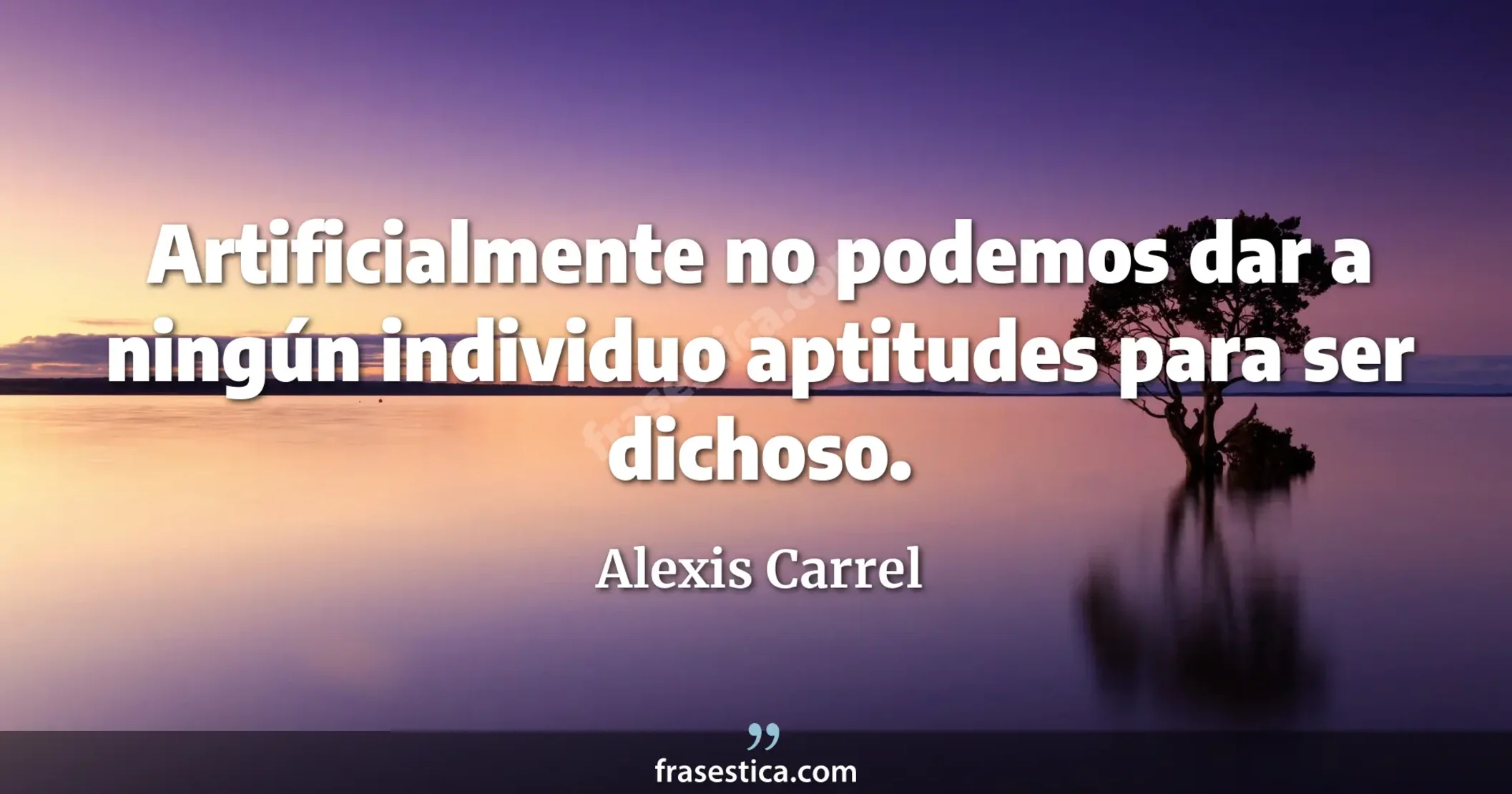 Artificialmente no podemos dar a ningún individuo aptitudes para ser dichoso. - Alexis Carrel