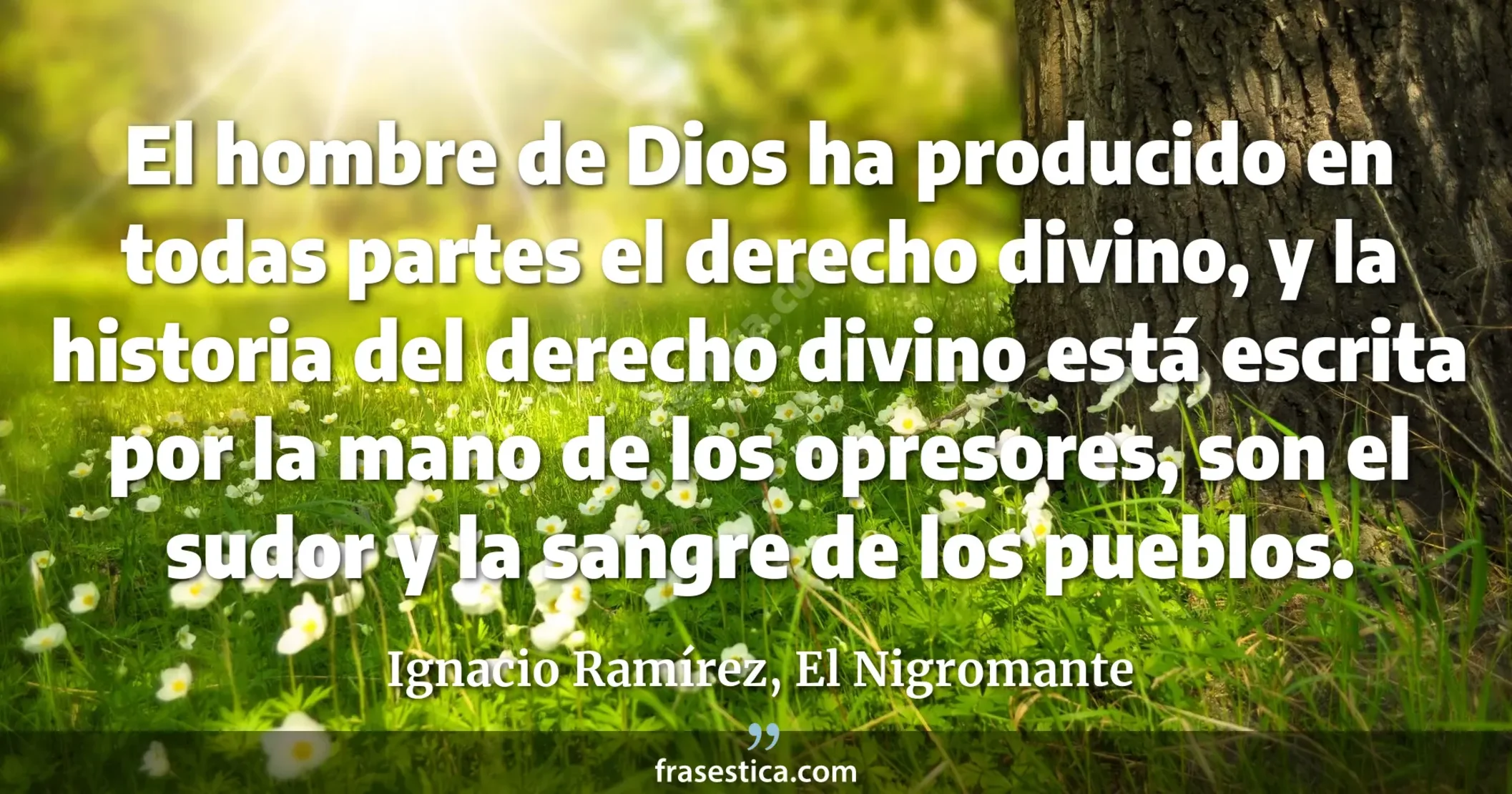 El hombre de Dios ha producido en todas partes el derecho divino, y la historia del derecho divino está escrita por la mano de los opresores, son el sudor y la sangre de los pueblos. - Ignacio Ramírez, El Nigromante