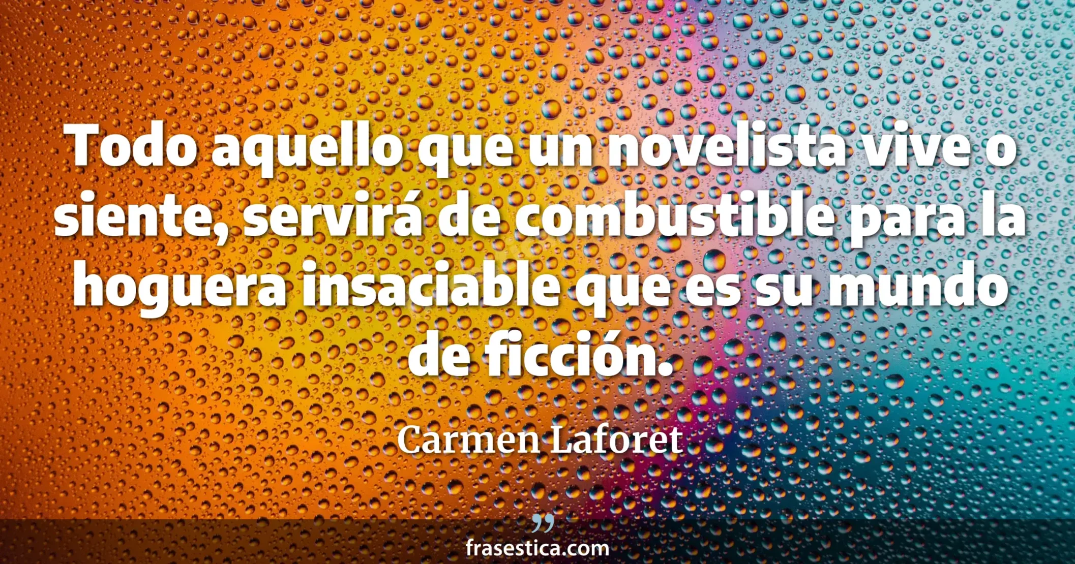 Todo aquello que un novelista vive o siente, servirá de combustible para la hoguera insaciable que es su mundo de ficción. - Carmen Laforet