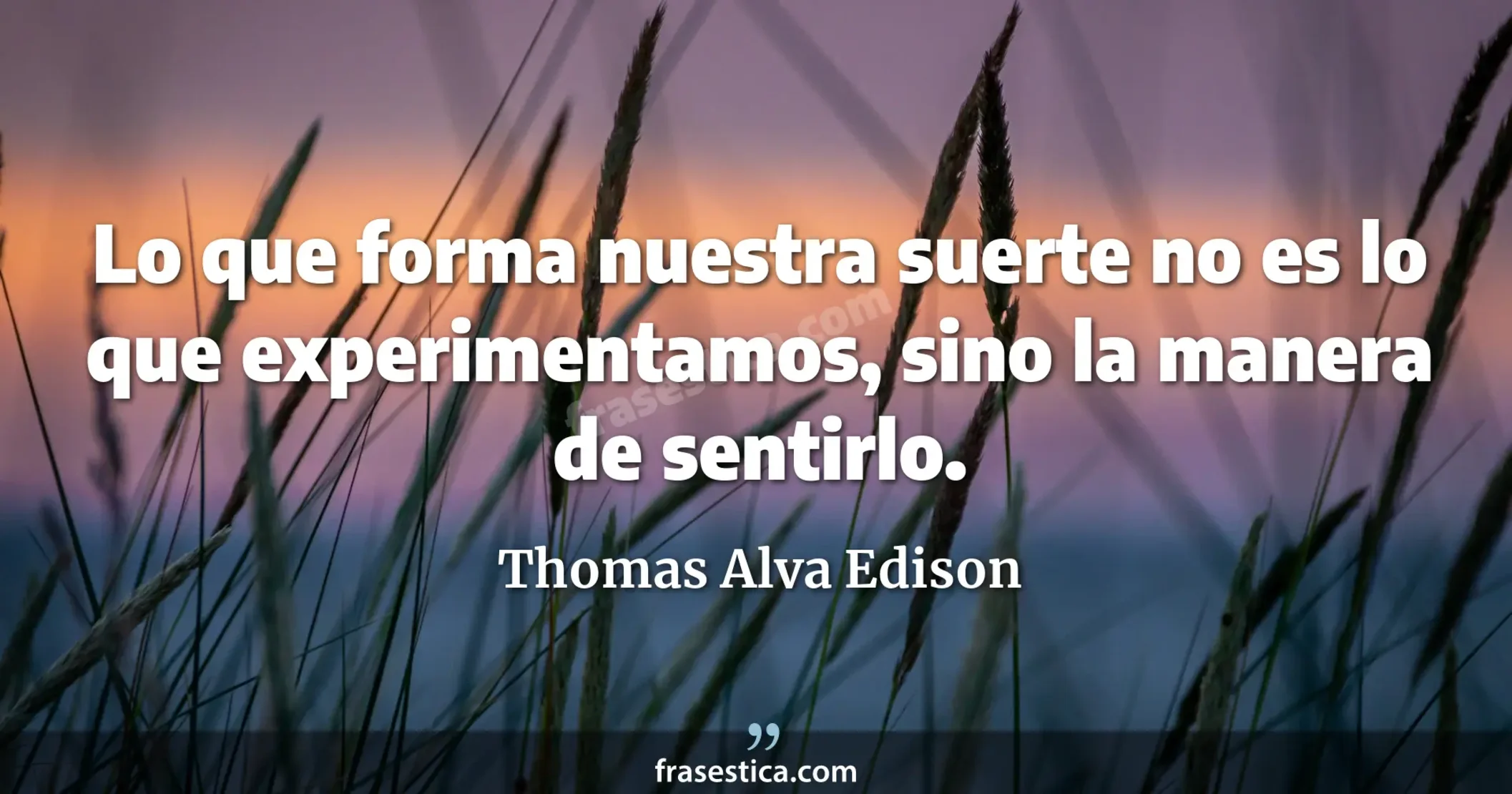 Lo que forma nuestra suerte no es lo que experimentamos, sino la manera de sentirlo. - Thomas Alva Edison