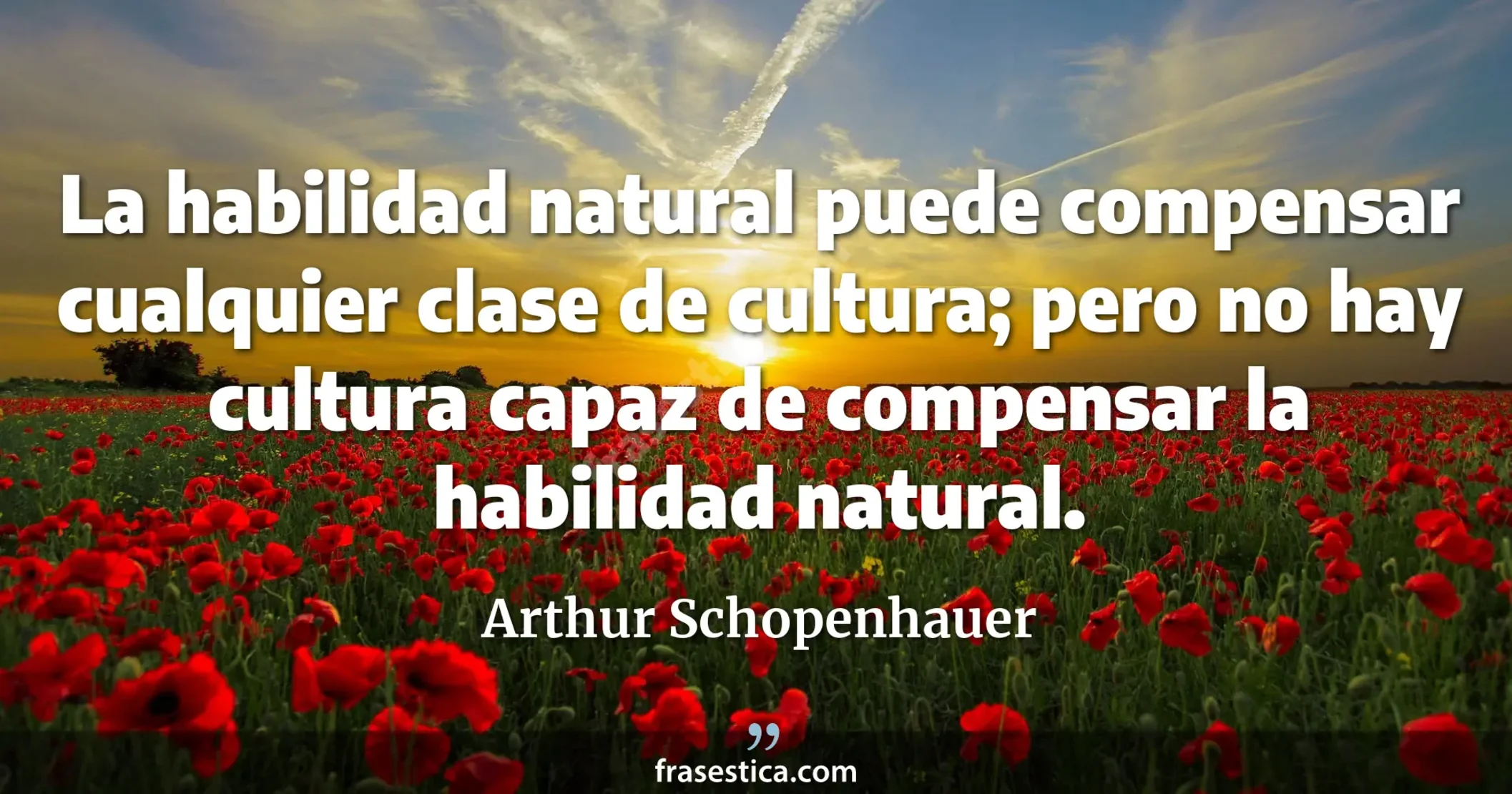 La habilidad natural puede compensar cualquier clase de cultura; pero no hay cultura capaz de compensar la habilidad natural. - Arthur Schopenhauer