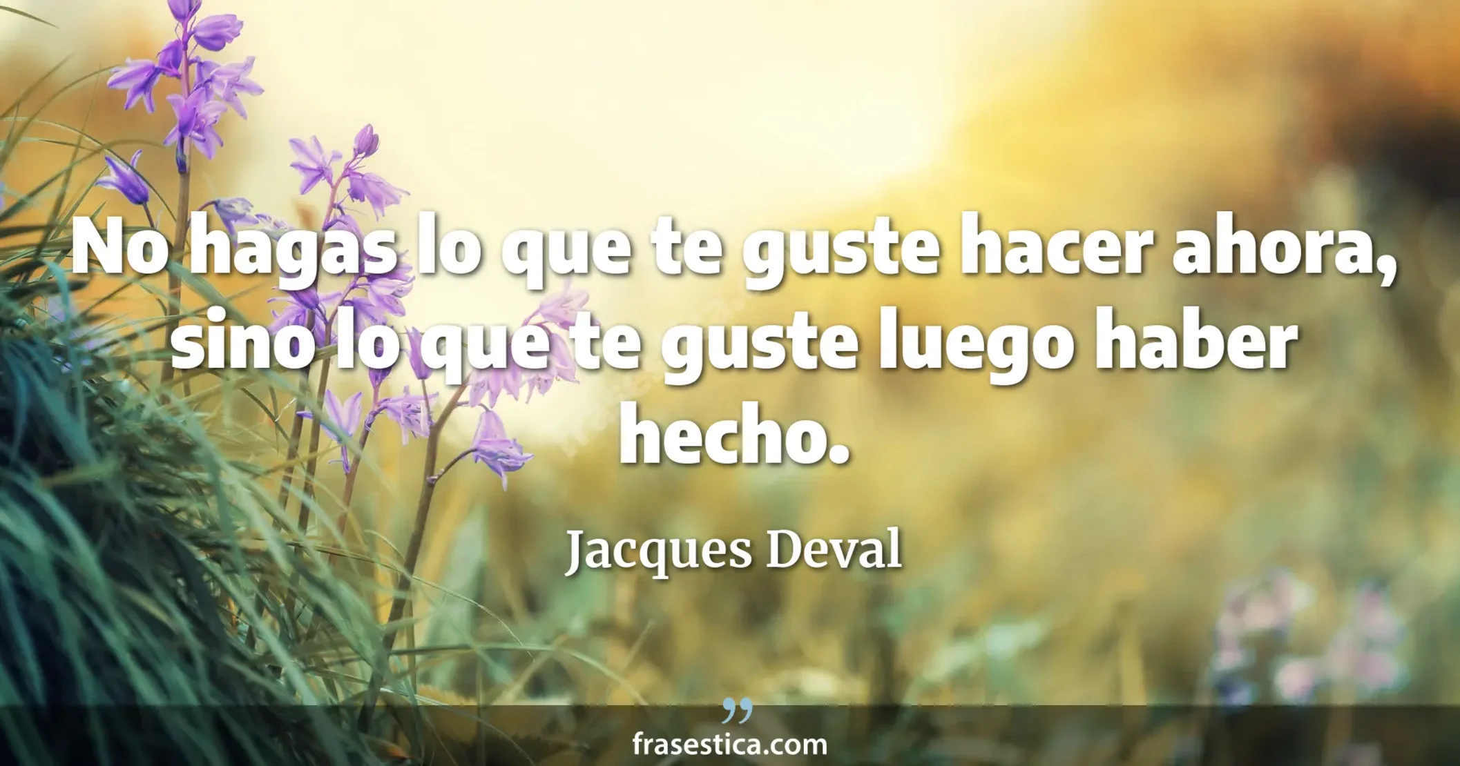 No hagas lo que te guste hacer ahora, sino lo que te guste luego haber hecho. - Jacques Deval