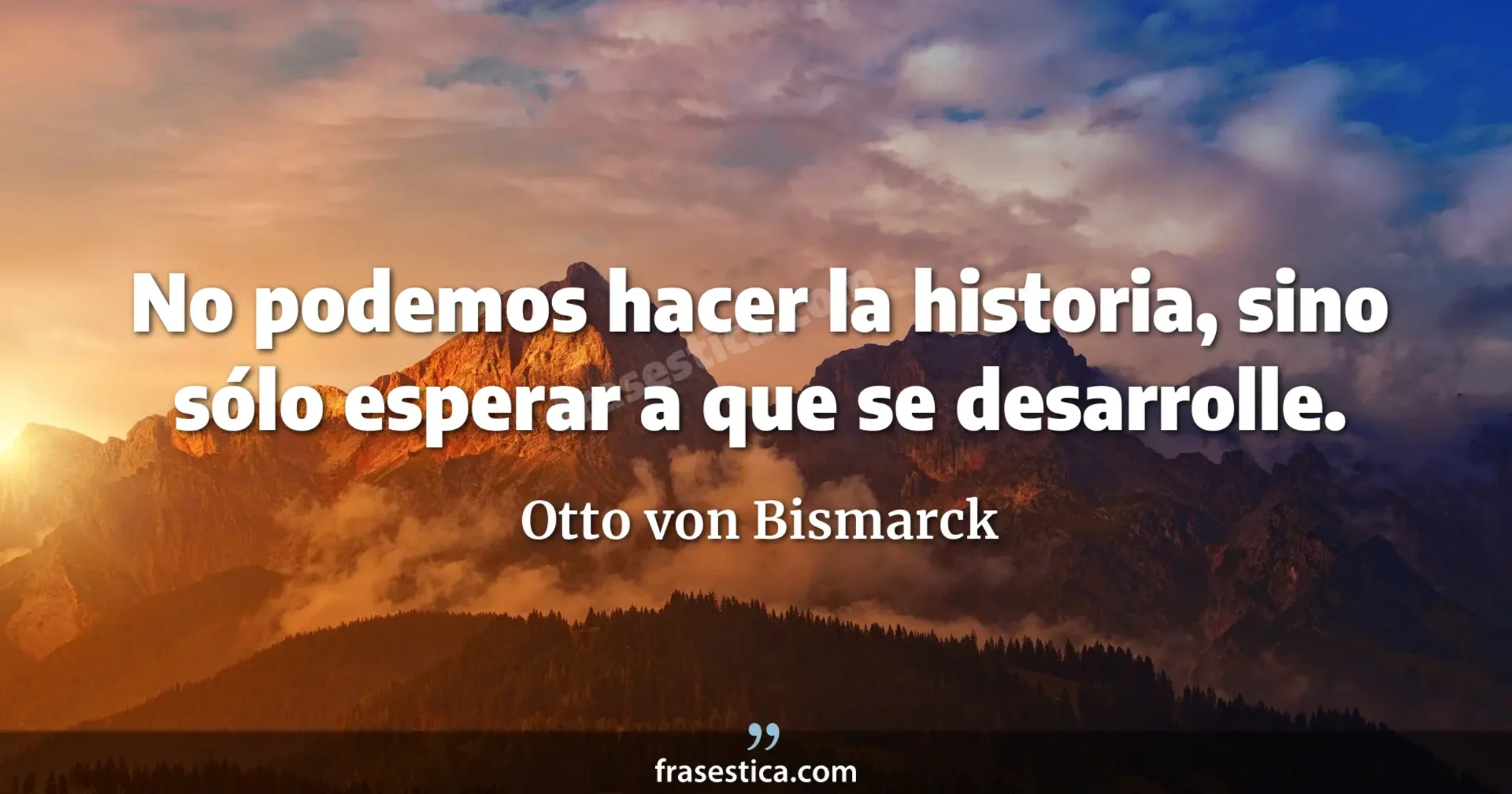 No podemos hacer la historia, sino sólo esperar a que se desarrolle. - Otto von Bismarck