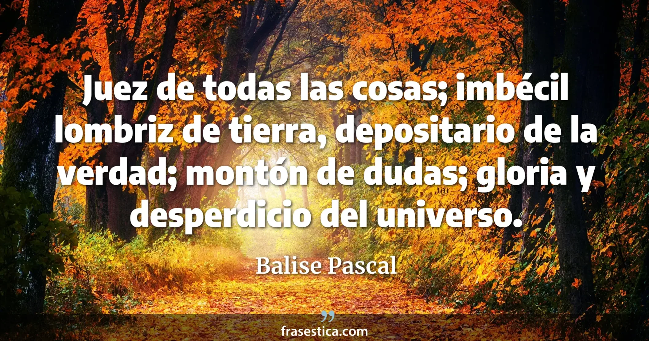 Juez de todas las cosas; imbécil lombriz de tierra, depositario de la verdad; montón de dudas; gloria y desperdicio del universo. - Balise Pascal
