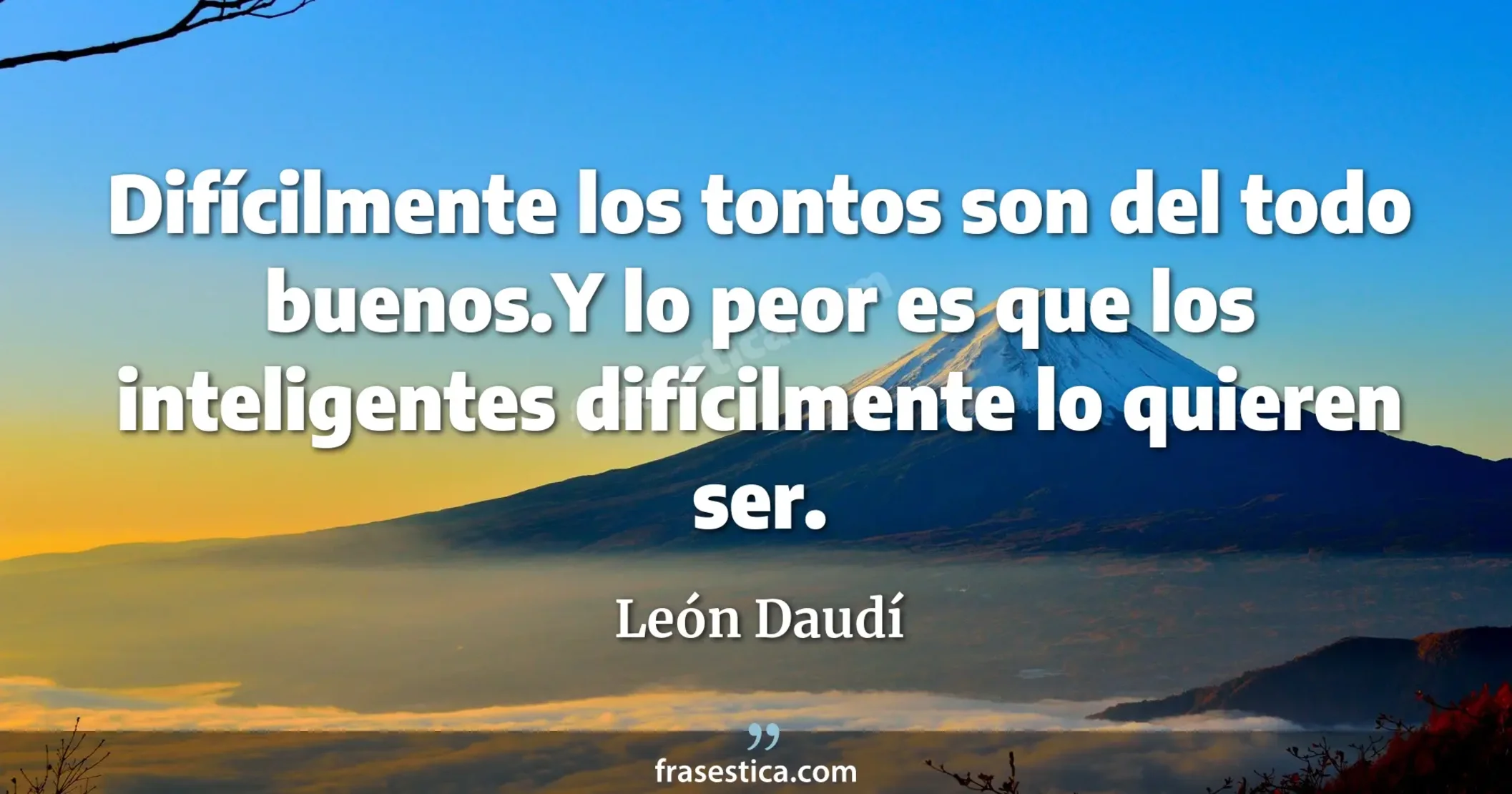 Difícilmente los tontos son del todo buenos.Y lo peor es que los inteligentes difícilmente lo quieren ser. - León Daudí
