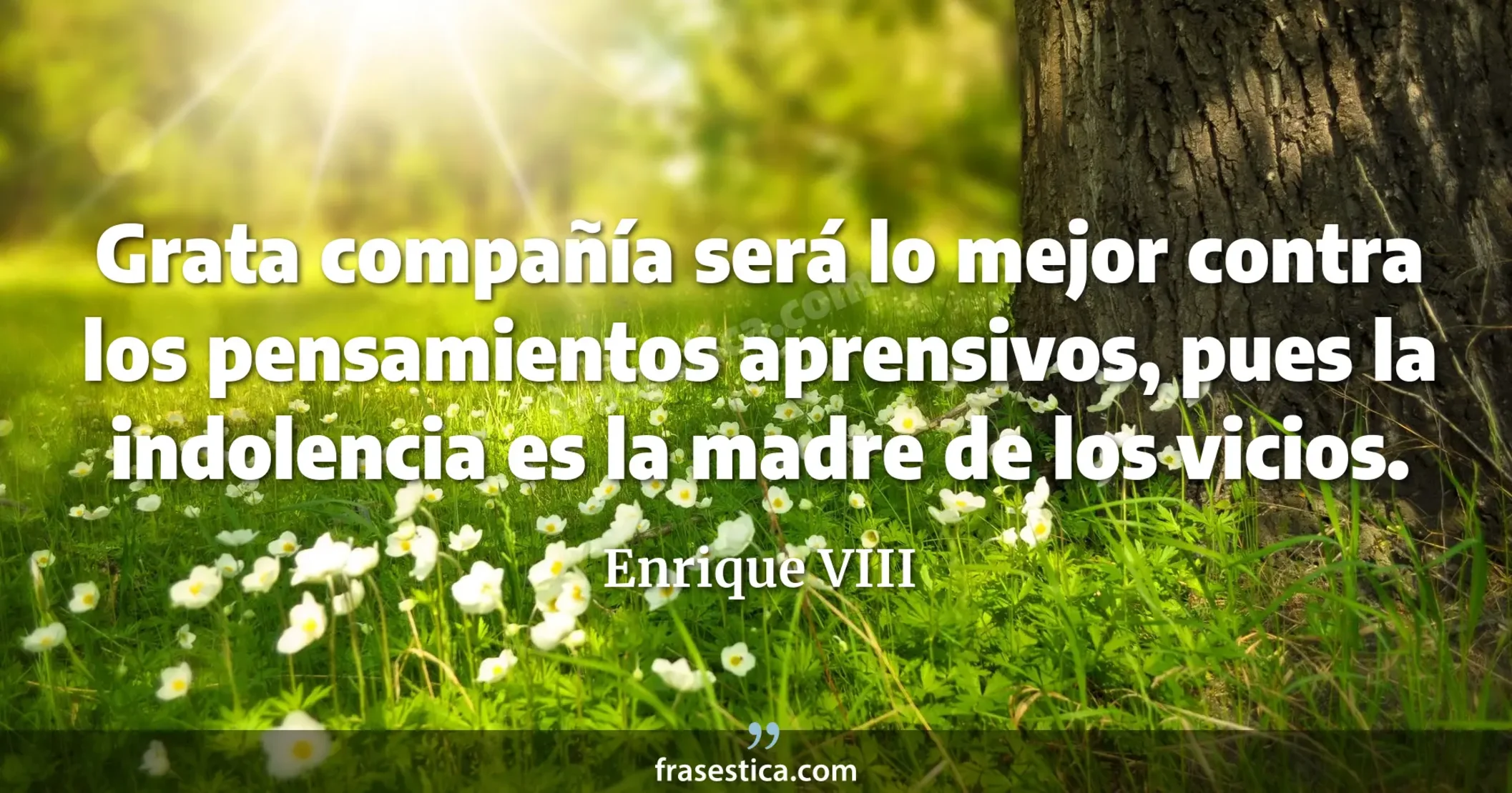 Grata compañía será lo mejor contra los pensamientos aprensivos, pues la indolencia es la madre de los vicios. - Enrique VIII