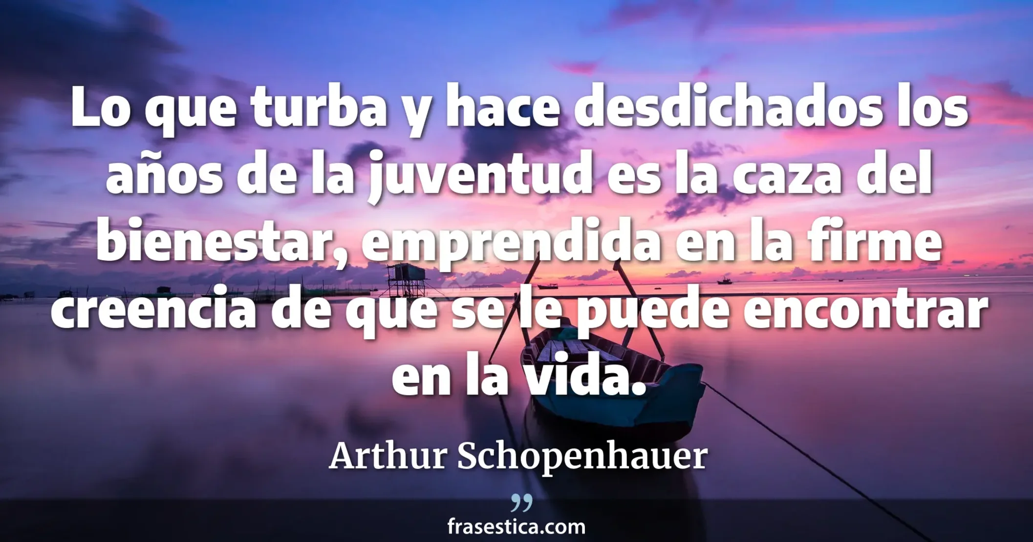 Lo que turba y hace desdichados los años de la juventud es la caza del bienestar, emprendida en la firme creencia de que se le puede encontrar en la vida. - Arthur Schopenhauer