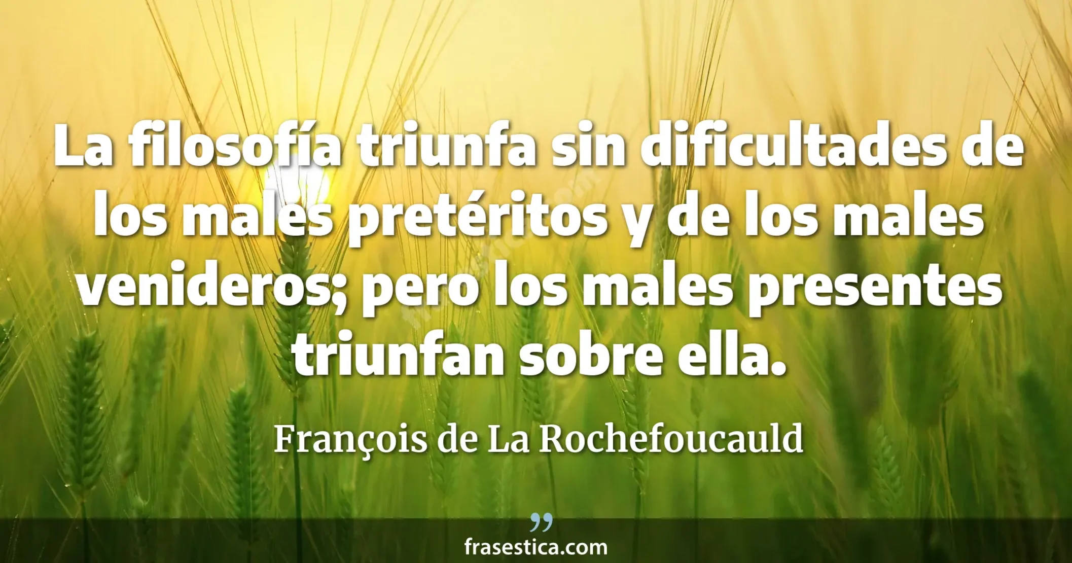 La filosofía triunfa sin dificultades de los males pretéritos y de los males venideros; pero los males presentes triunfan sobre ella. - François de La Rochefoucauld