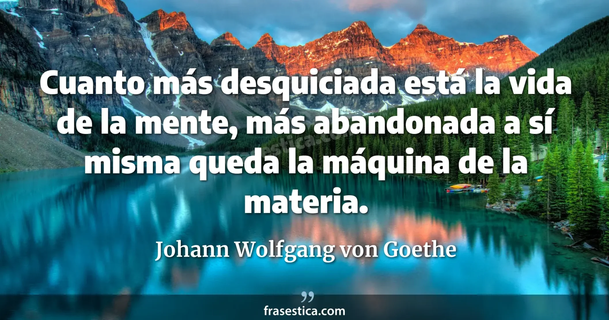 Cuanto más desquiciada está la vida de la mente, más abandonada a sí misma queda la máquina de la materia. - Johann Wolfgang von Goethe