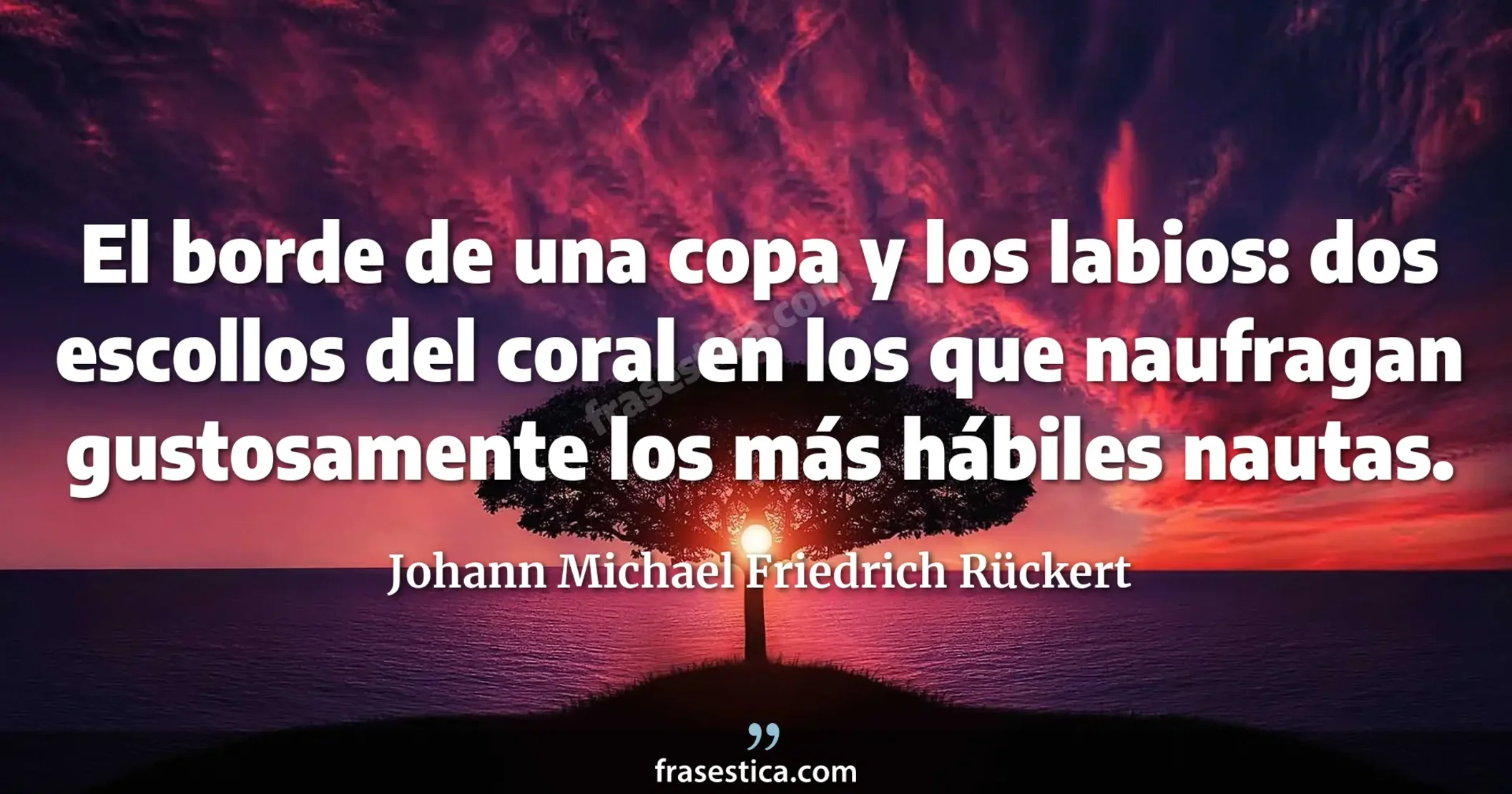 El borde de una copa y los labios: dos escollos del coral en los que naufragan gustosamente los más hábiles nautas. - Johann Michael Friedrich Rückert