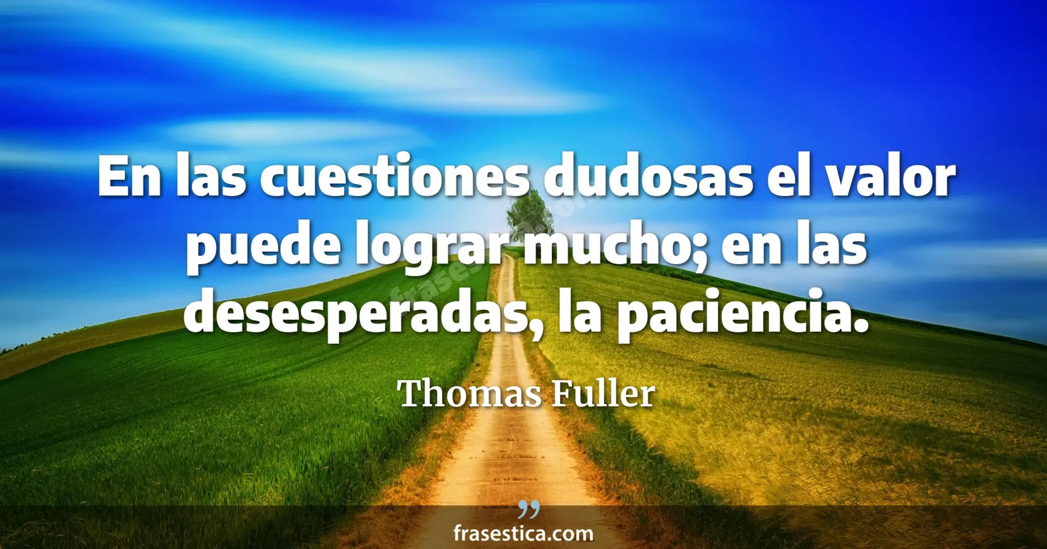 En las cuestiones dudosas el valor puede lograr mucho; en las desesperadas, la paciencia. - Thomas Fuller