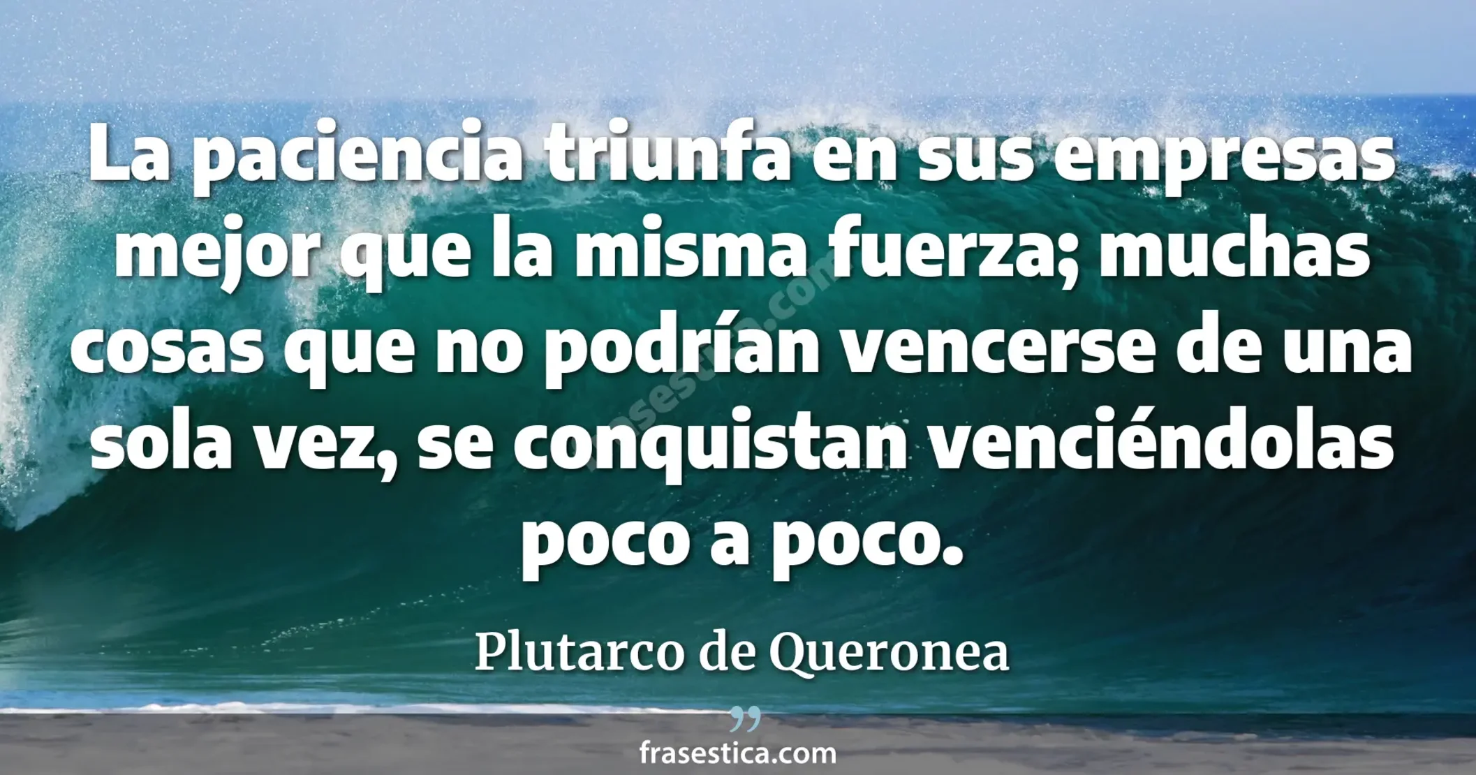 La paciencia triunfa en sus empresas mejor que la misma fuerza; muchas cosas que no podrían vencerse de una sola vez, se conquistan venciéndolas poco a poco.  - Plutarco de Queronea