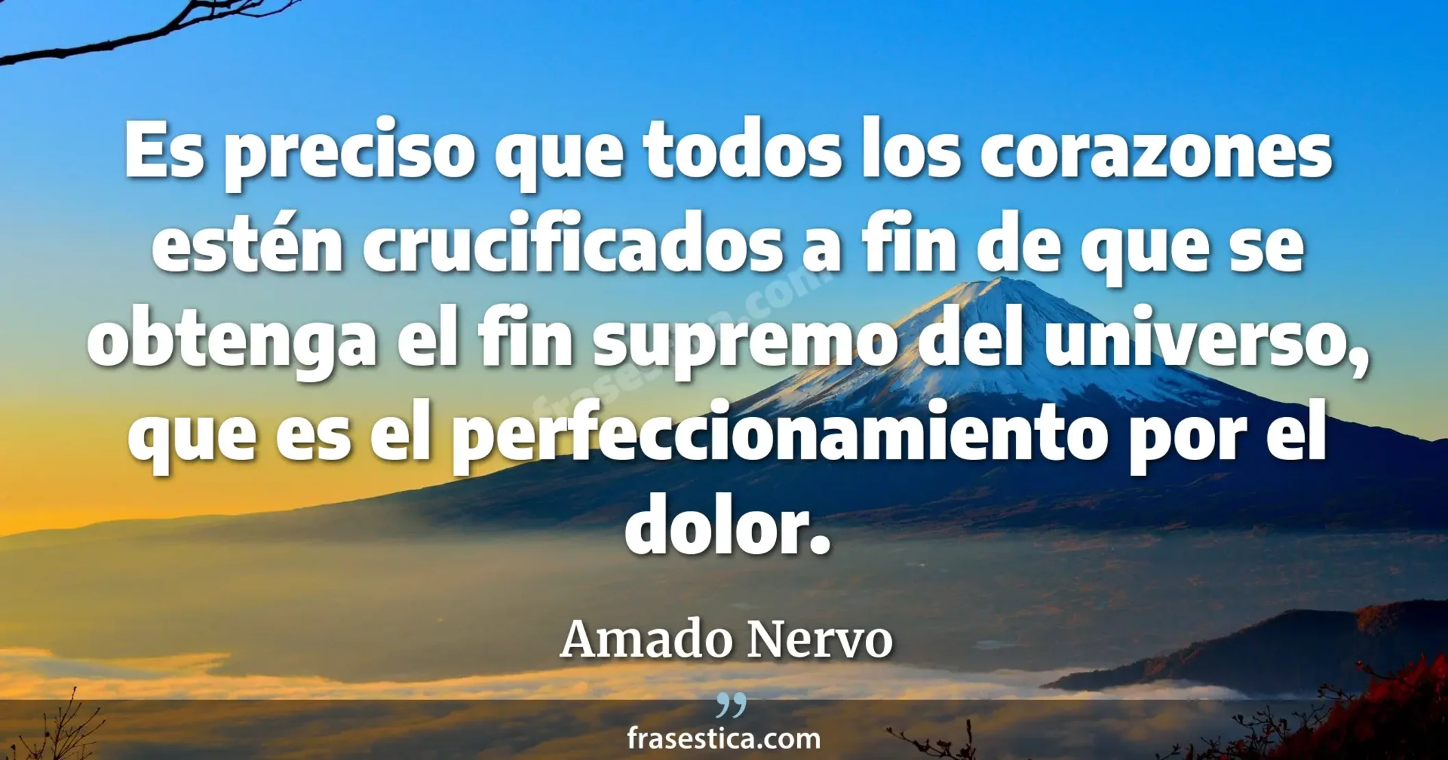 Es preciso que todos los corazones estén crucificados a fin de que se obtenga el fin supremo del universo, que es el perfeccionamiento por el dolor. - Amado Nervo