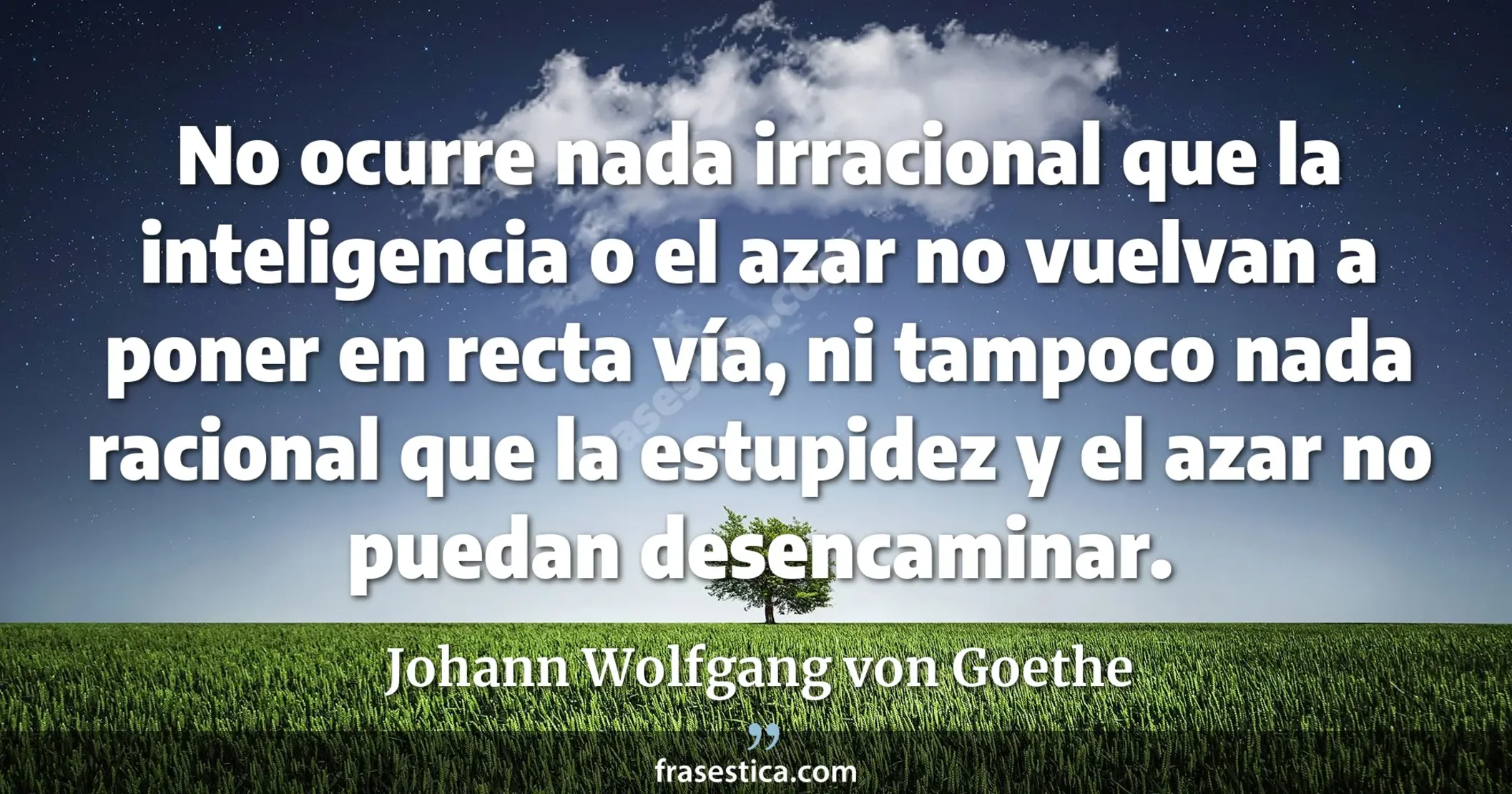 No ocurre nada irracional que la inteligencia o el azar no vuelvan a poner en recta vía, ni tampoco nada racional que la estupidez y el azar no puedan desencaminar. - Johann Wolfgang von Goethe