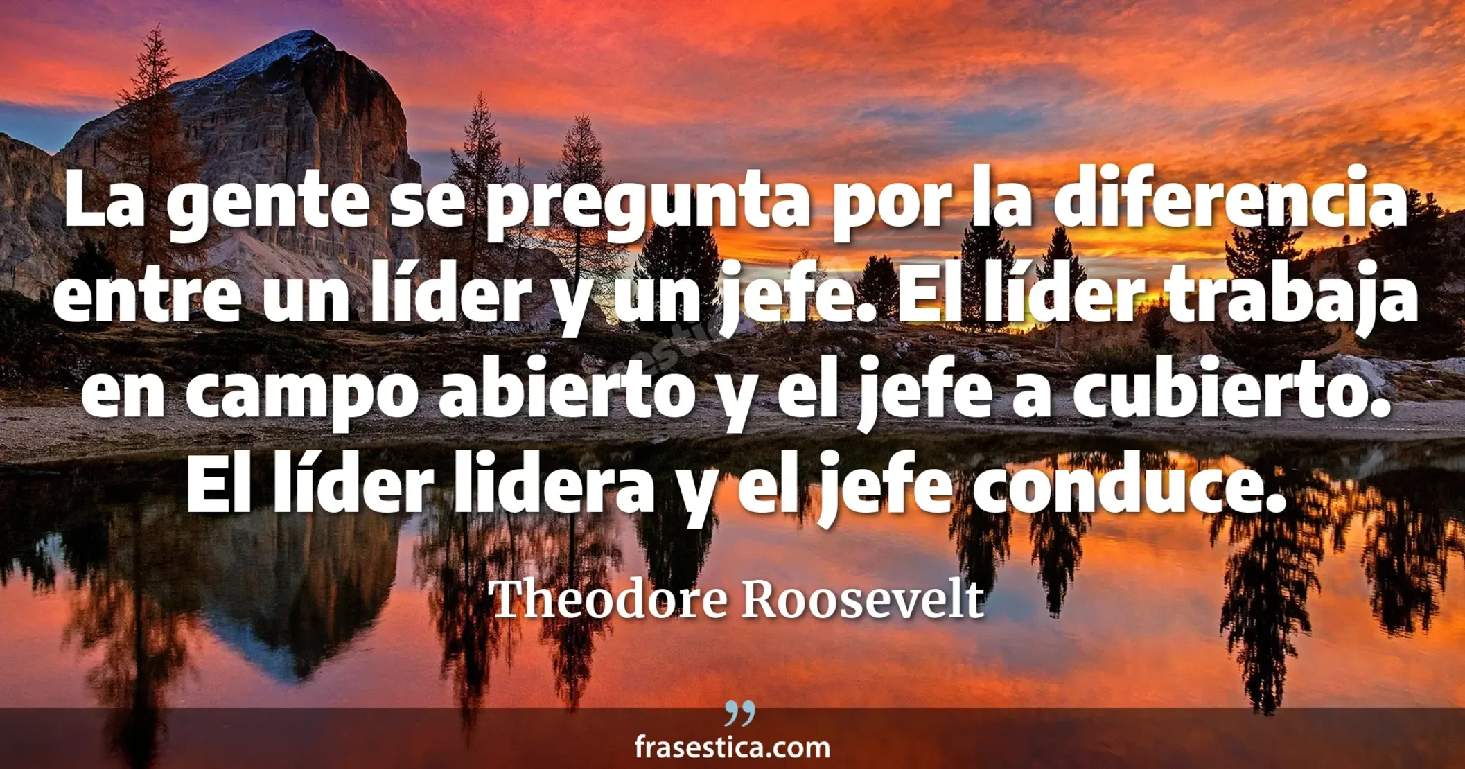 La gente se pregunta por la diferencia entre un líder y un jefe. El líder trabaja en campo abierto y el jefe a cubierto. El líder lidera y el jefe conduce. - Theodore Roosevelt
