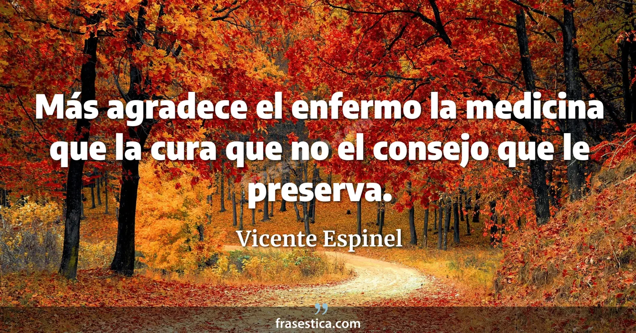 Más agradece el enfermo la medicina que la cura que no el consejo que le preserva. - Vicente Espinel