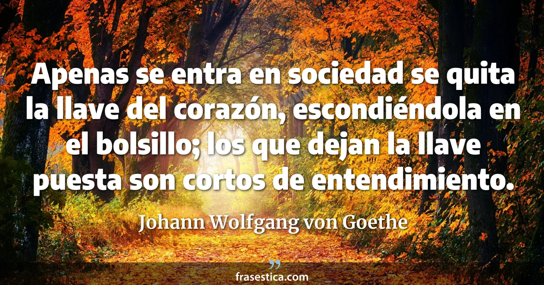 Apenas se entra en sociedad se quita la llave del corazón,  escondiéndola en el bolsillo; los que dejan la llave puesta son cortos de entendimiento. - Johann Wolfgang von Goethe