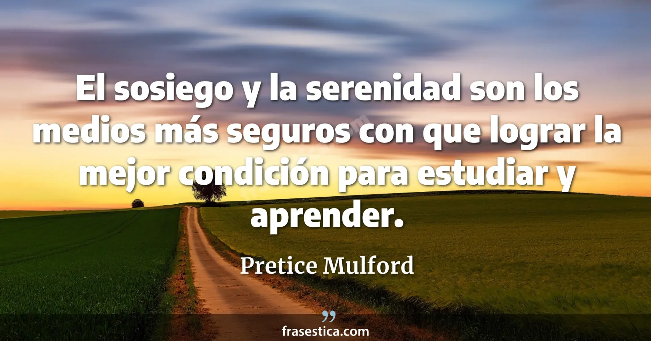 El sosiego y la serenidad son los medios más seguros con que lograr la mejor condición para estudiar y aprender. - Pretice Mulford