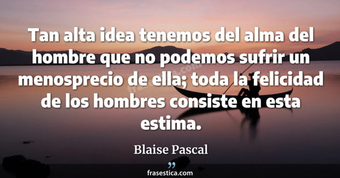 Tan alta idea tenemos del alma del hombre que no podemos sufrir un menosprecio de ella; toda la felicidad de los hombres consiste en esta estima. - Blaise Pascal