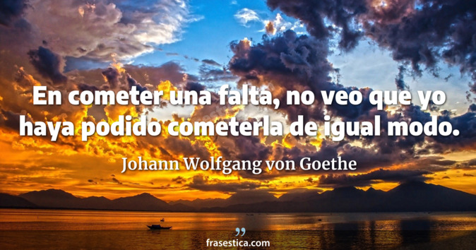 En cometer una falta, no veo que yo haya podido cometerla de igual modo. - Johann Wolfgang von Goethe