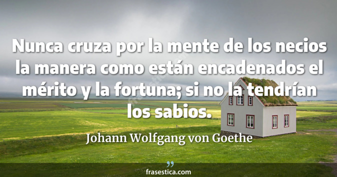 Nunca cruza por la mente de los necios la manera como están encadenados el mérito y la fortuna; si no la tendrían los sabios. - Johann Wolfgang von Goethe