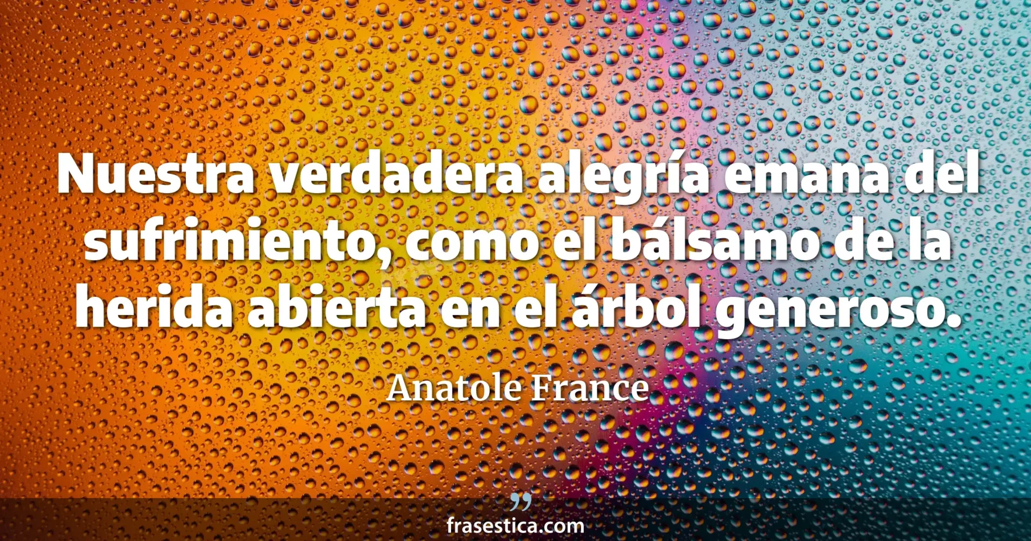 Nuestra verdadera alegría emana del sufrimiento, como el bálsamo de la herida abierta en el árbol generoso.  - Anatole France