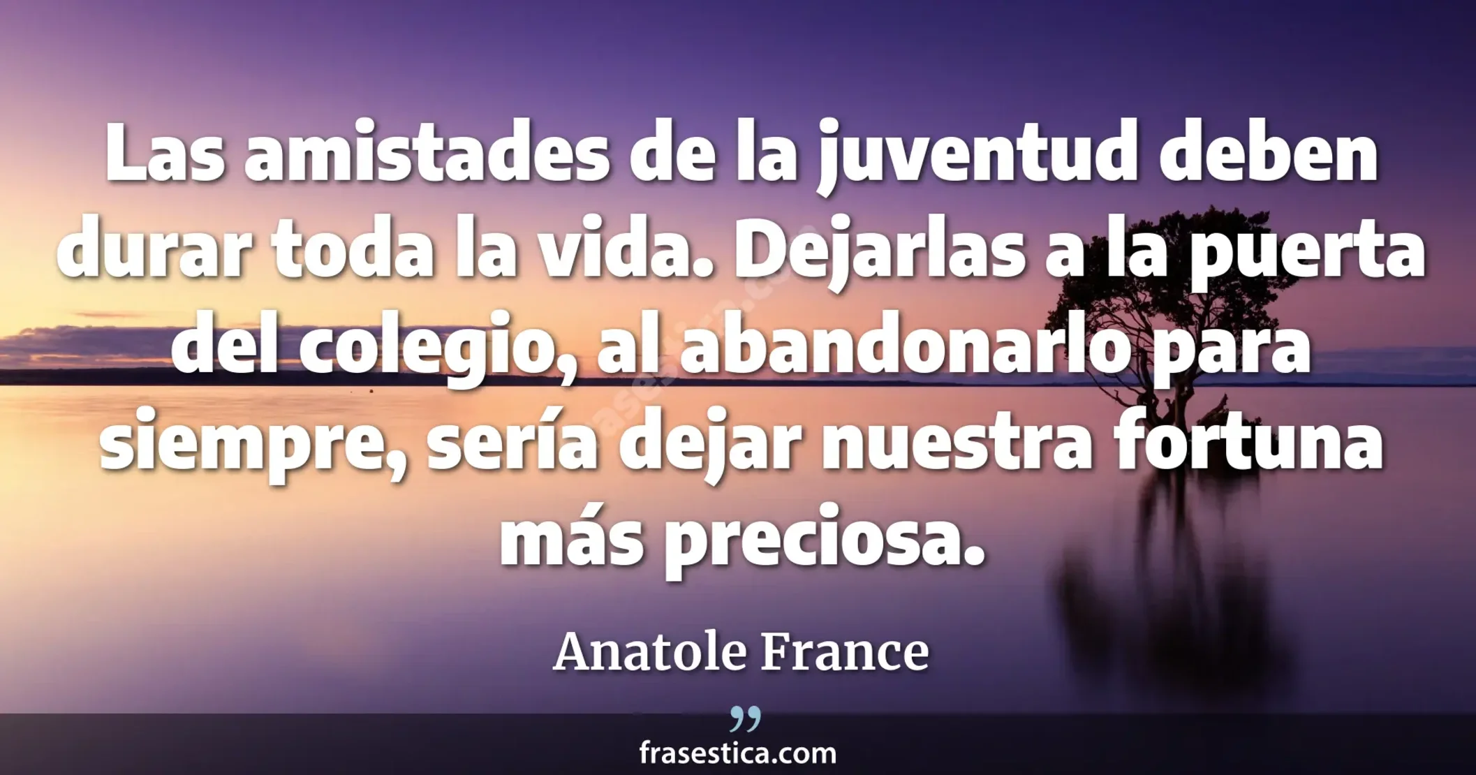 Las amistades de la juventud deben durar toda la vida. Dejarlas a la puerta del colegio, al abandonarlo para siempre, sería dejar nuestra fortuna más preciosa. - Anatole France