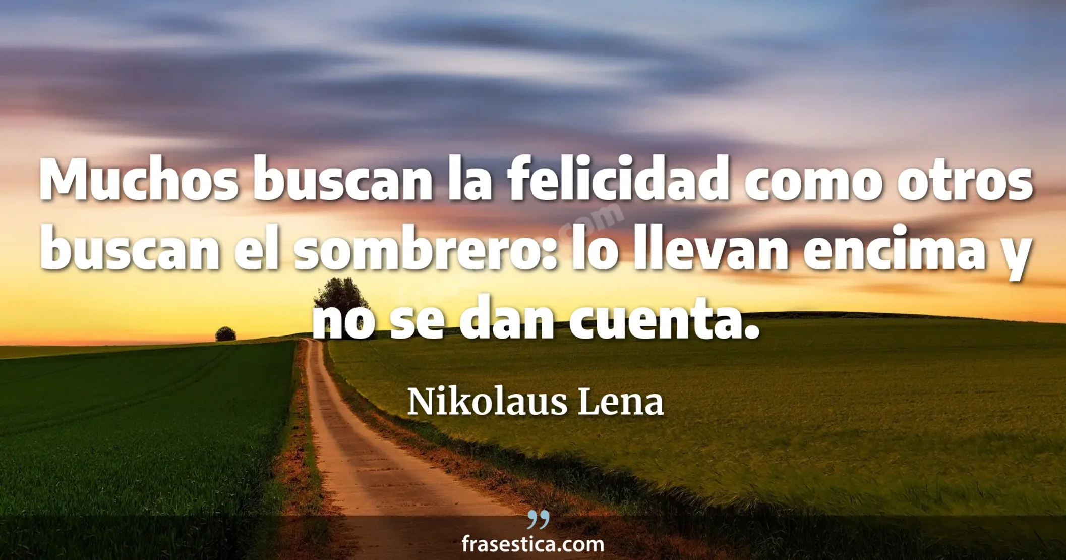 Muchos buscan la felicidad como otros buscan el sombrero: lo llevan encima y no se dan cuenta. - Nikolaus Lena